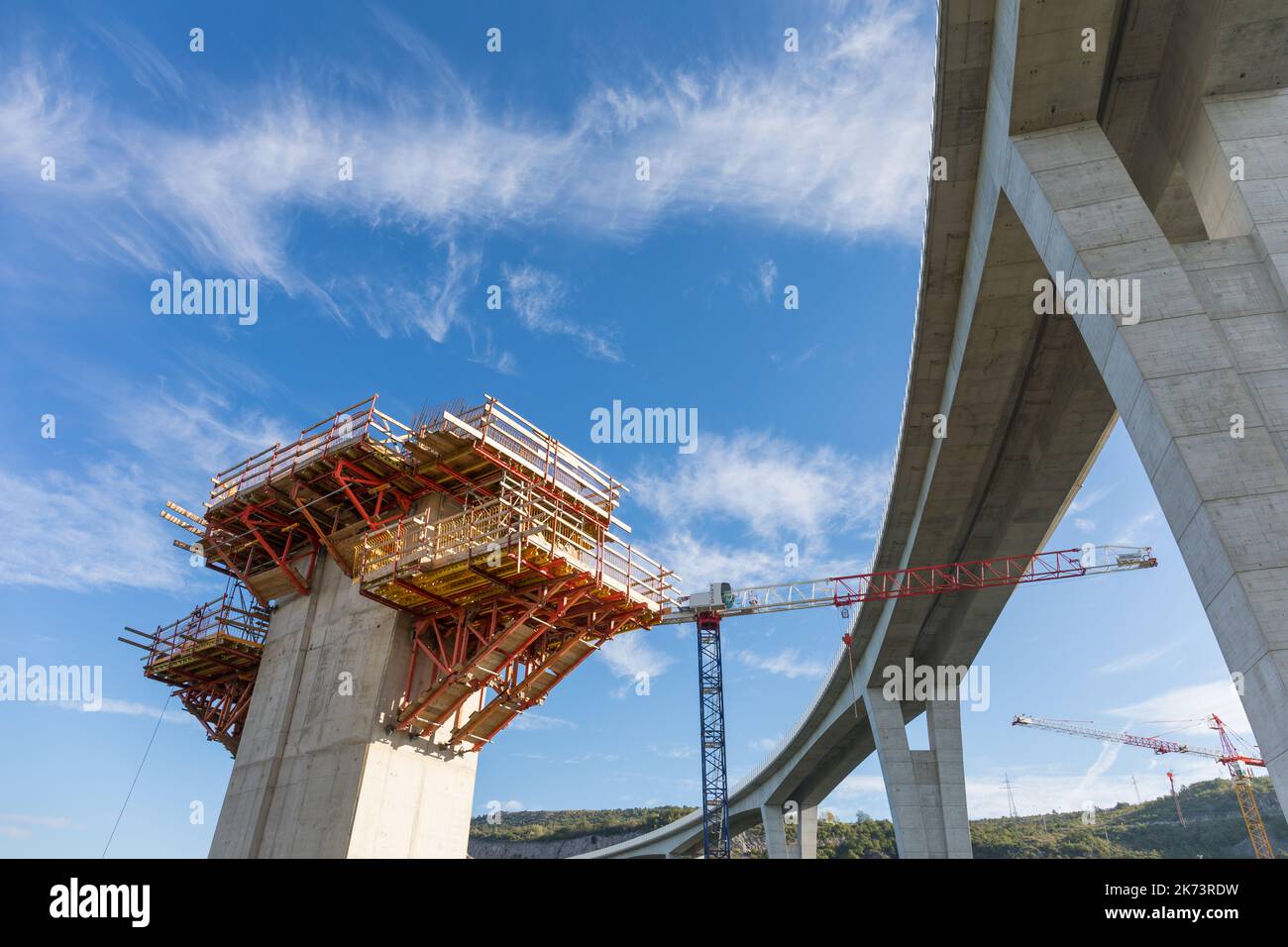 Bau des zweiten Gleis der Eisenbahnstrecke Divača–Koper, Slowenien Stockfoto
