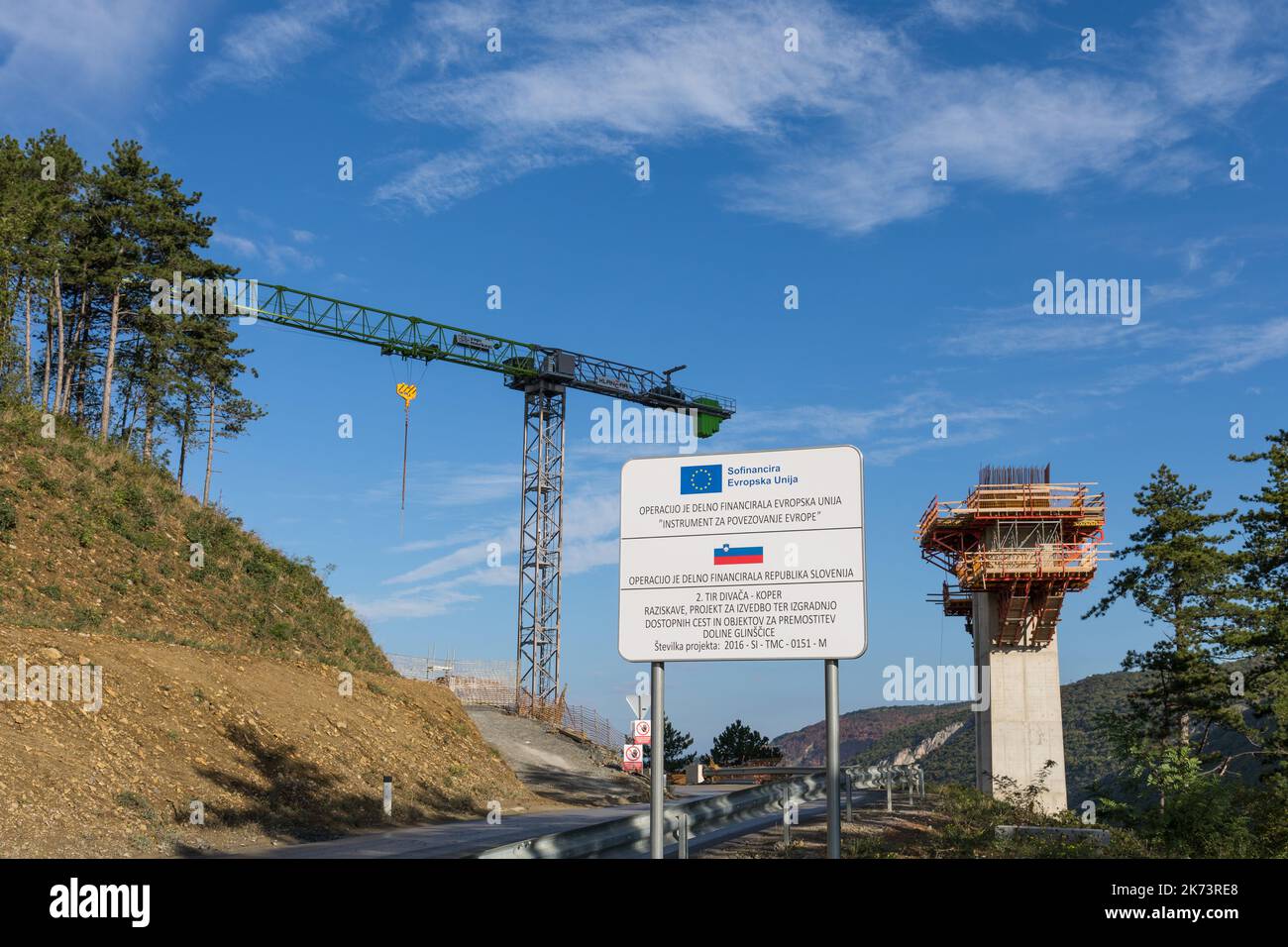 Bau des zweiten Gleis der Eisenbahnstrecke Divača–Koper, Slowenien Stockfoto