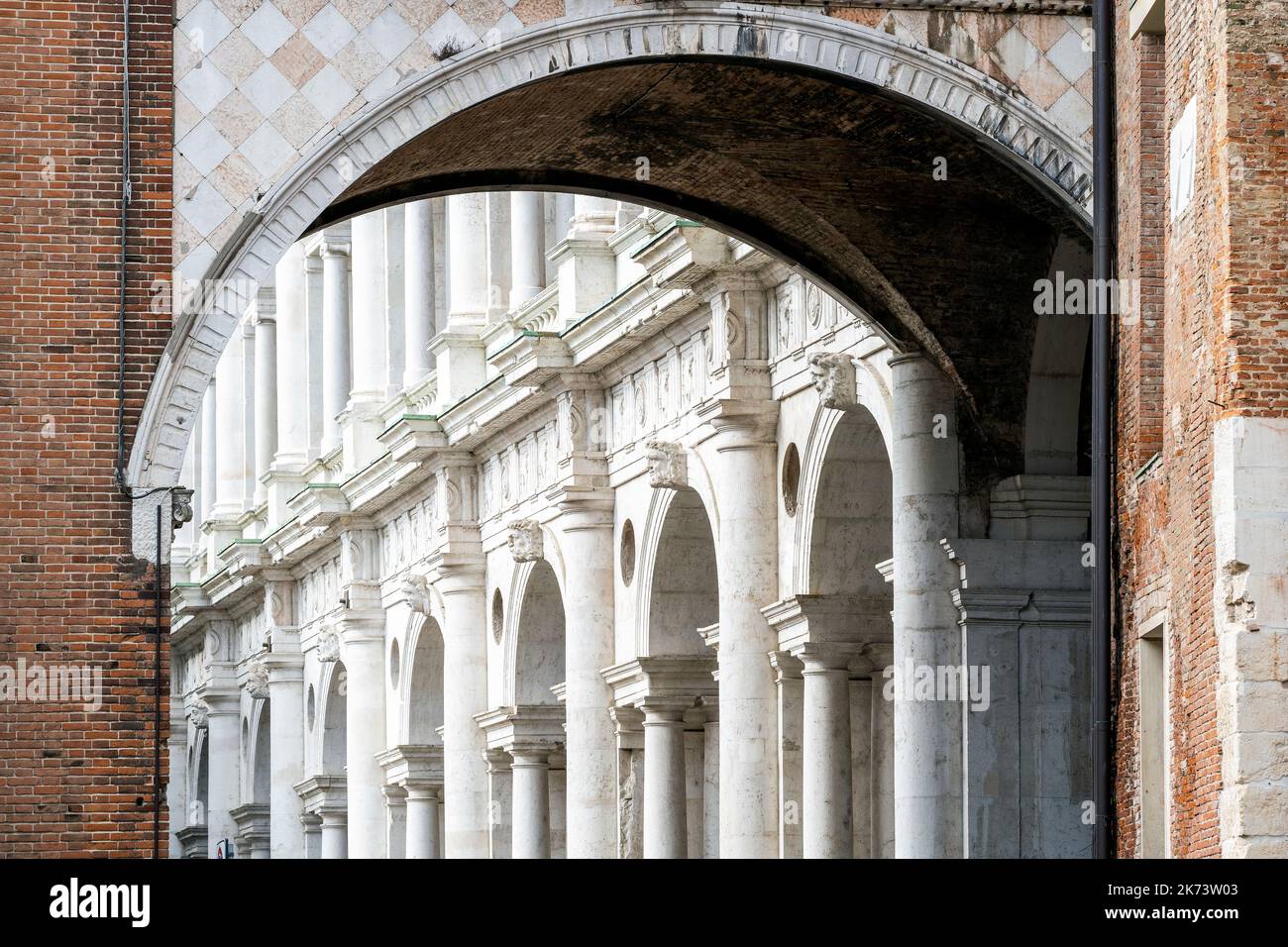 Landschaftlich reizvolle Details der Basilika Palladiana, Vicenza, Venetien, Italien Stockfoto