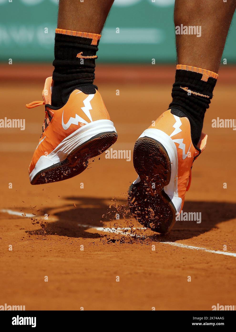 Detail der Tennisschuhe und Nike Socken von Rafael Nadal Stockfoto
