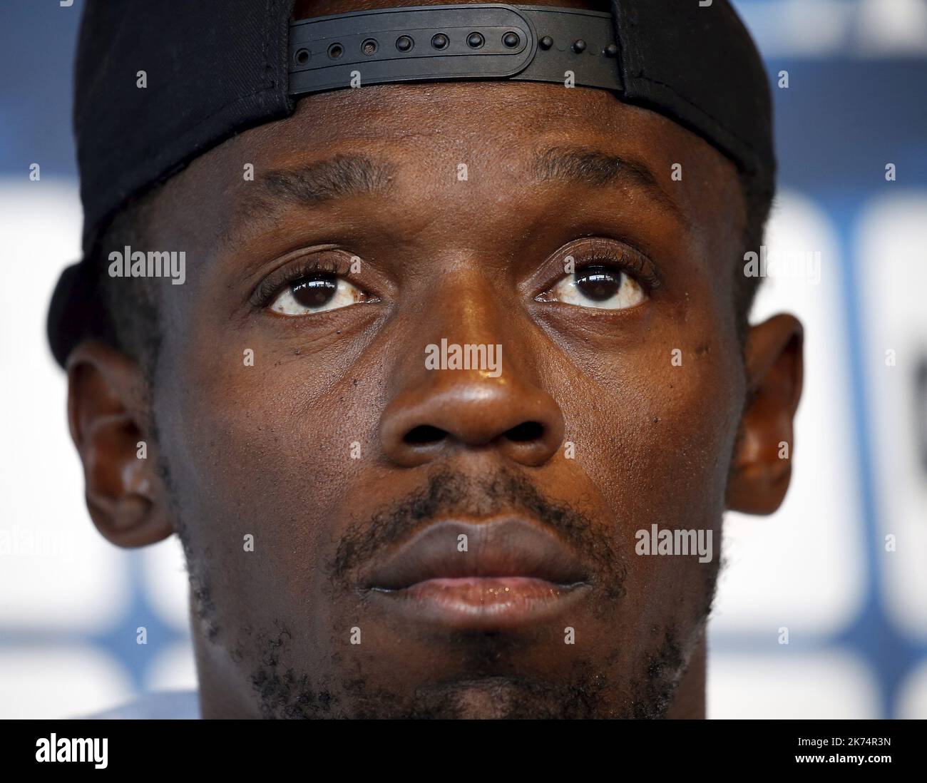 Usain Bolt bei einer Pressekonferenz vor dem Treffen der Herculis Diamond League 2017 in Monaco Stockfoto