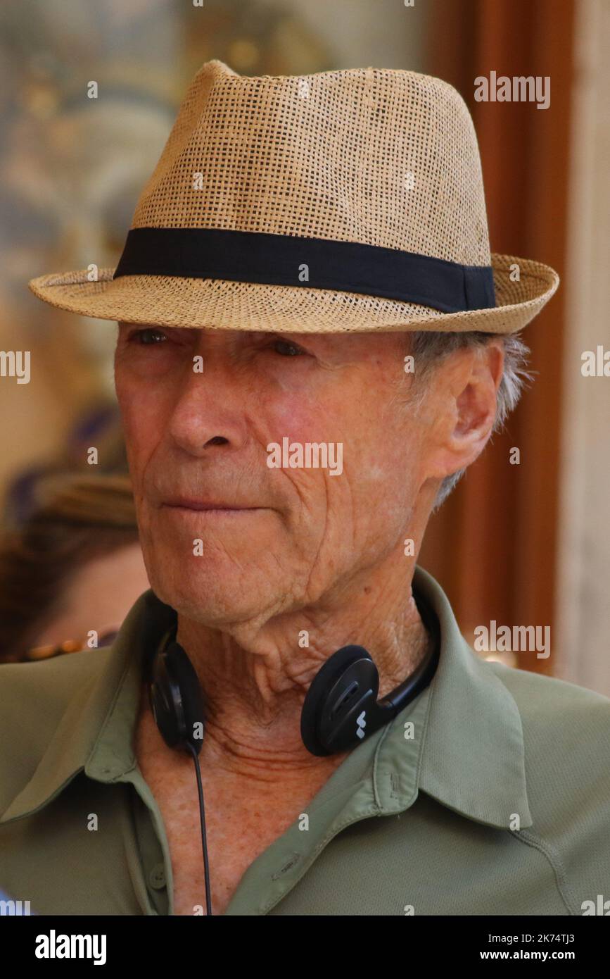 Venedig, am 17. August 2017. Clint Eastwood ist als Regisseur des Films zu sehen: "The 15:17 to Paris" Ein Film über die wahre Geschichte des Terroranschlags auf einem Thalys-Zug von Amsterdam nach Paris im August 2015 mit den US-Helden Anthony Sadler und Spencer Stone Stockfoto