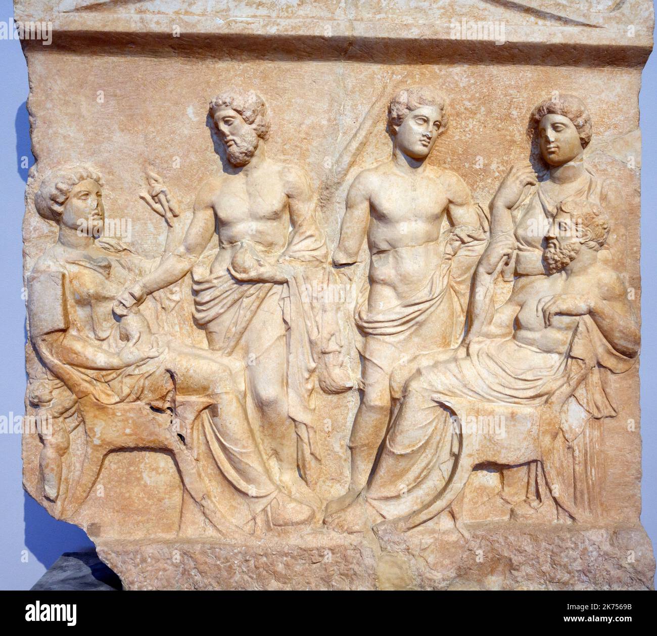 Marmorreliefgrabstele aus Theben, 5.. Jahrhundert v. Chr., Archäologisches Nationalmuseum, Athen, Griechenland Stockfoto