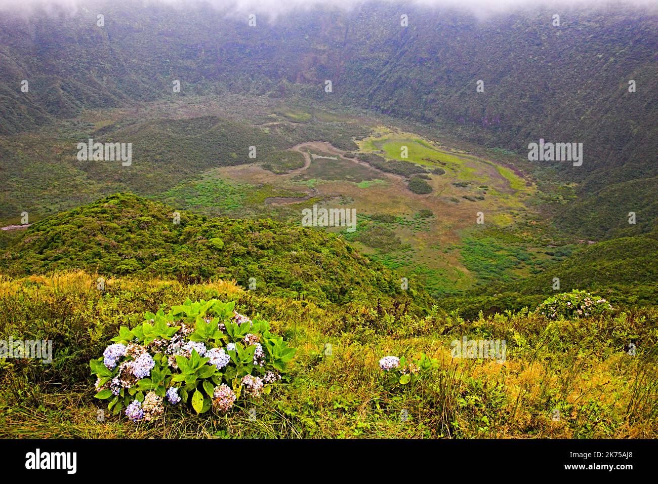 Portugal, Azoren, Faial Island, Caldeira do Cabeco Gordo, Vulkankrater, Stockfoto