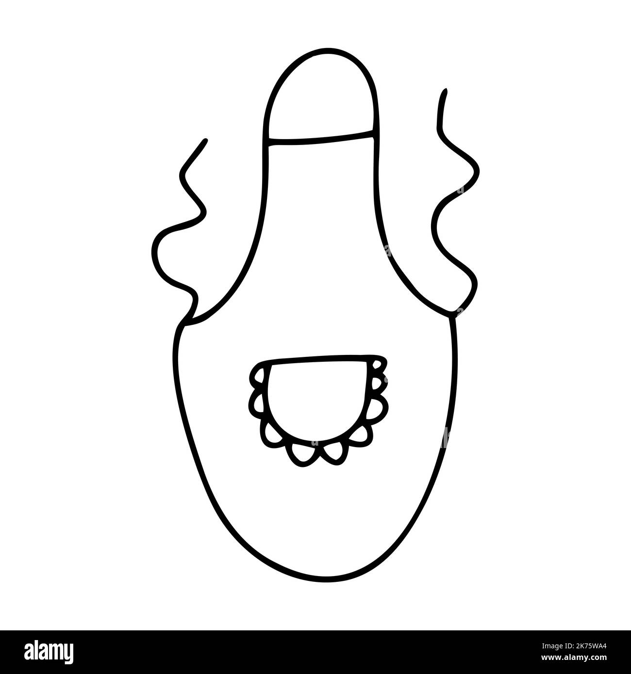 Doodle Küchenschürze. Pinafore auf weißem Hintergrund isoliert umreißen. Handgezeichnete Hausmannskost-Kleidung. Retro-Stil Sache. Niedlicher Vintage-Look. H Stock Vektor