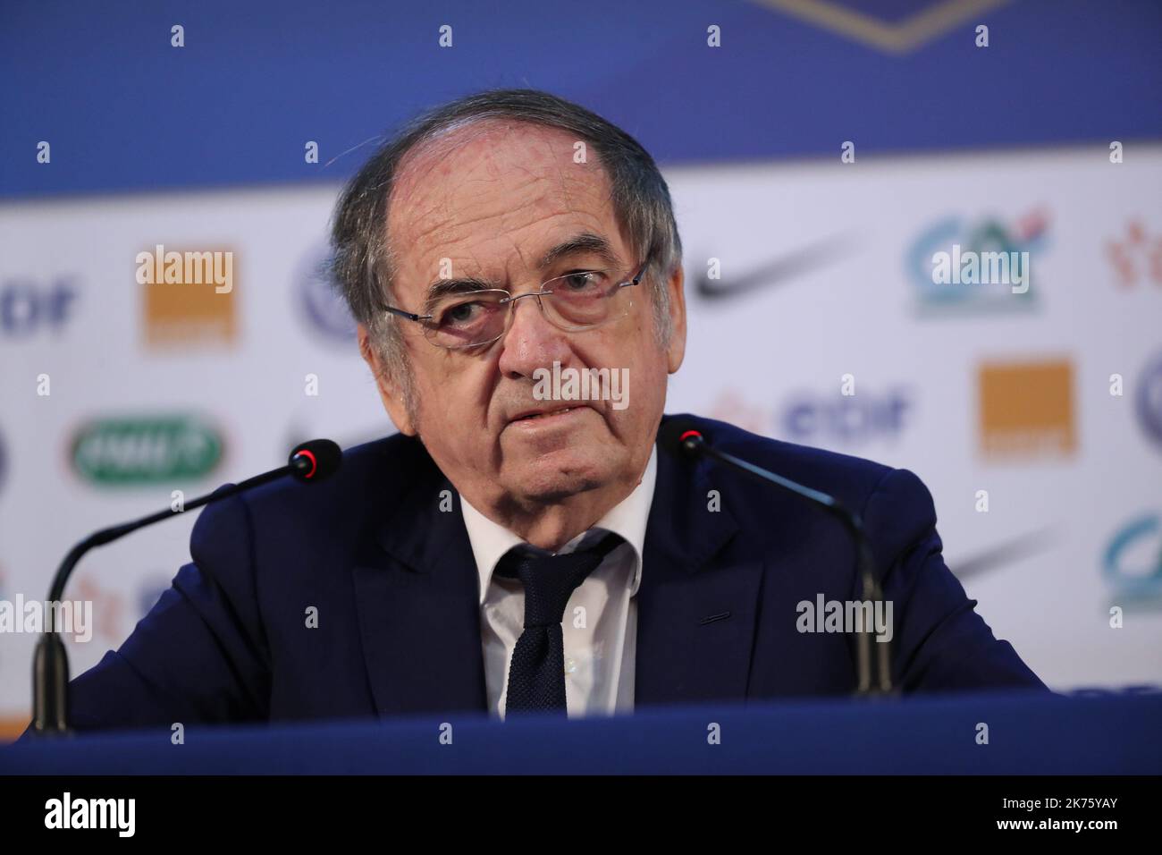 Präsident des französischen Fußballverbands Noel Le Graet am 14. Juni 2018 im Medienzentrum in Istra, Frankreich. Stockfoto