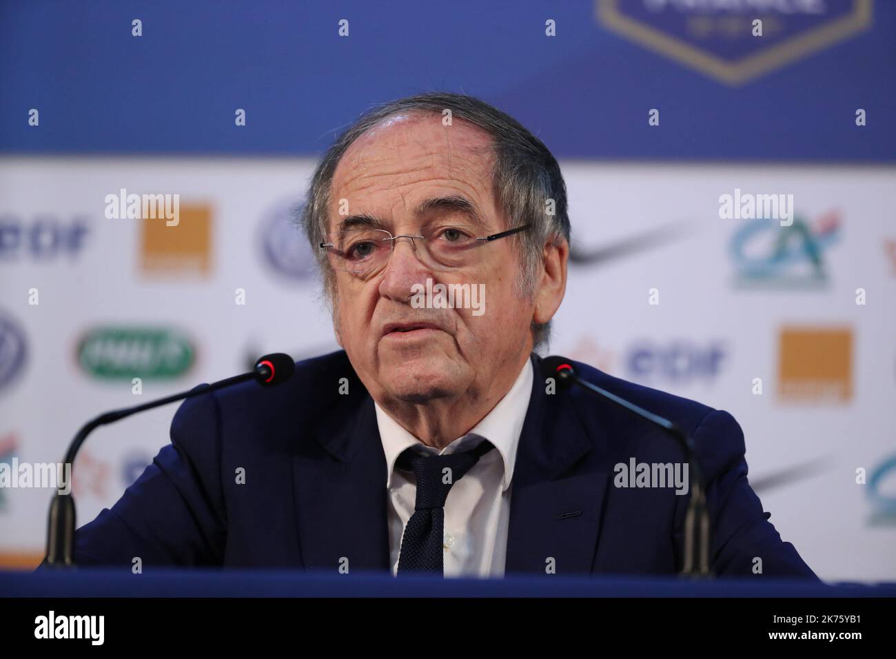 Präsident des französischen Fußballverbands Noel Le Graet am 14. Juni 2018 im Medienzentrum in Istra, Frankreich. Stockfoto
