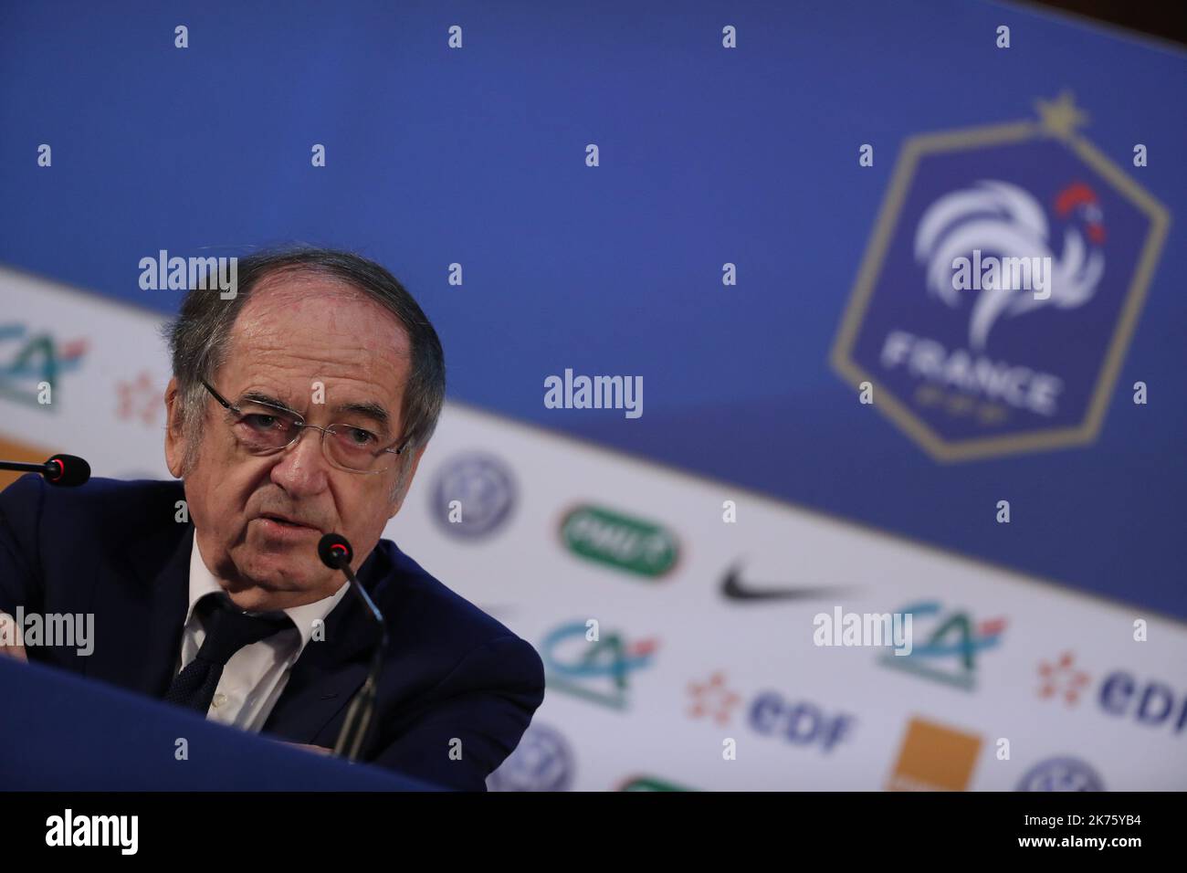 Präsident des französischen Fußballverbands Noel Le Graet am 14. Juni 2018 im Medienzentrum in Istra, Frankreich. Stockfoto