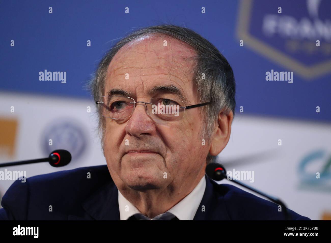 Präsident des französischen Fußballverbands Noel Le Graet am 14. Juni 2018 im Medienzentrum in Istra, Frankreich. Stockfoto