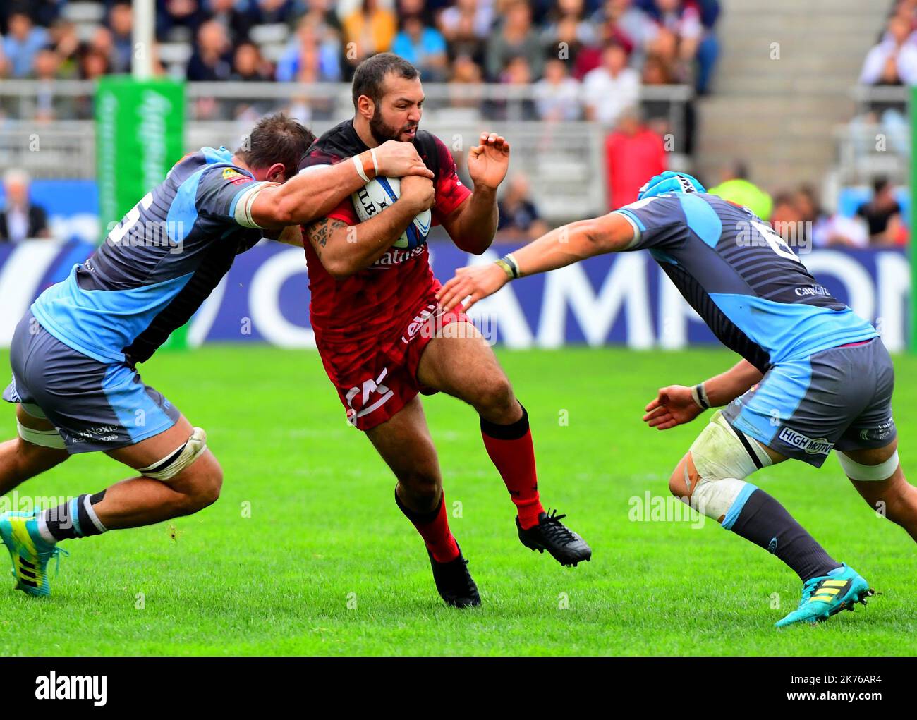 ©PHOTOPQR/LE PROGRES/Photo Philippe JUSTE - Champions Cup. LOU - Cardiff Blues. -Thibaut-Achtung. Stockfoto