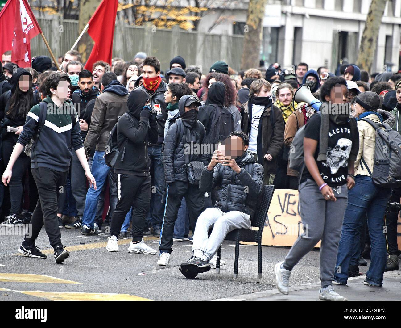 Französische Studenten demonstrieren gegen Bildungsreform Blocktag aller Studenten Frankreichs. Dez 7, 2018 LYON Stockfoto