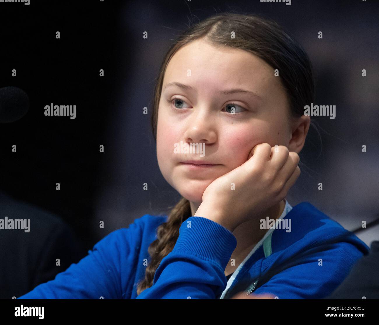 Greta Thunberg, eine junge schwedische Klimaaktivistin, nimmt an einer Pressekonferenz auf dem Weltklimagipfel Teil. Der UN-Klimagipfel zum Klimawandel findet vom 03-14. Bis 20. Dezember 2018 in der südpolnischen Stadt Katowice statt Stockfoto