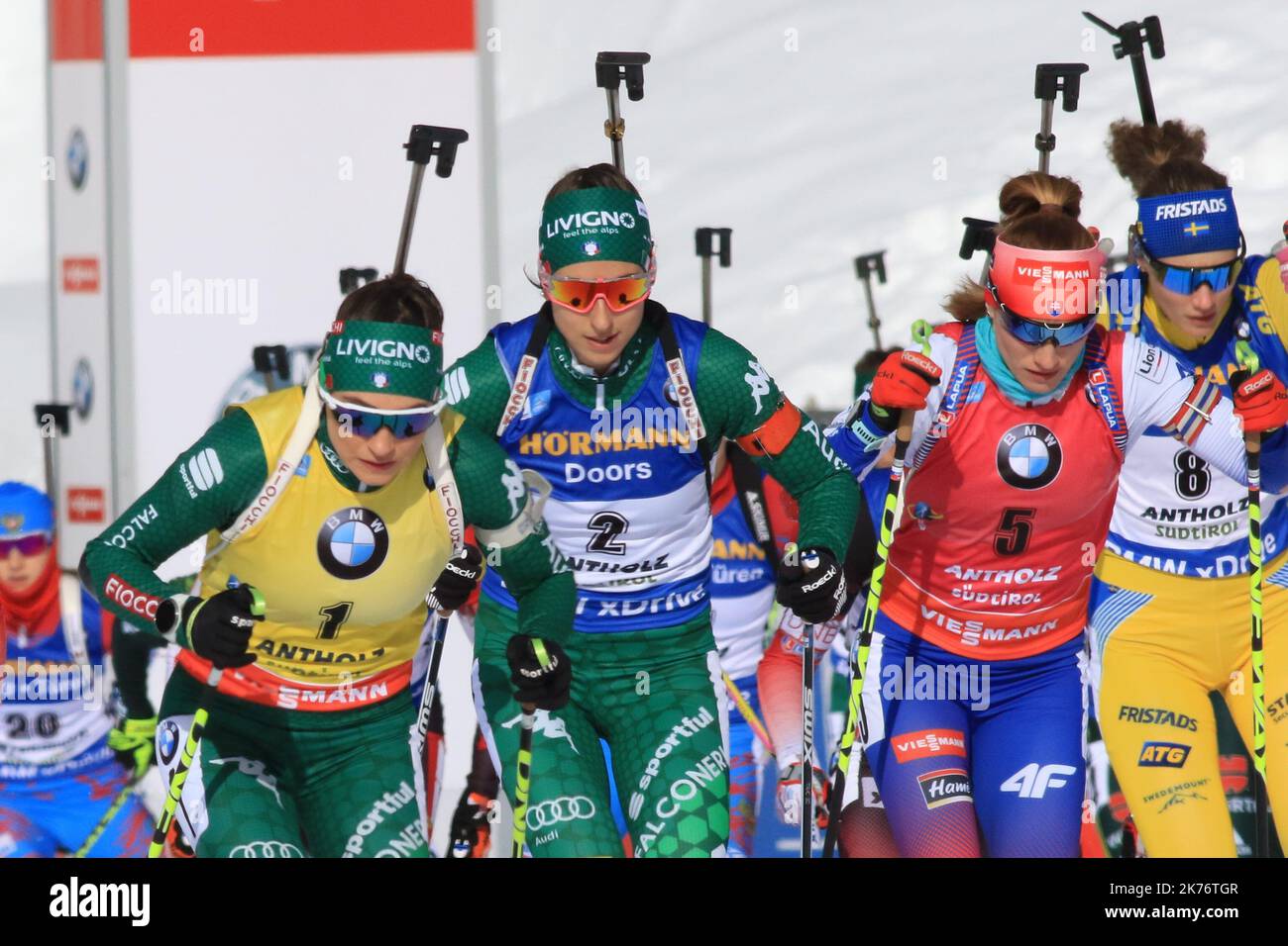 IBU World Cup Biathlon 2018 Antholz - Antholz Women Mass Start Event in Antholz, Italien am 27. Januar 2019; Dorothea Wierer (ITA), Lisa Vittozzi (ITA), Paulina Fialkova (SVK) © Pierre Teyssot / Maxppp Stockfoto