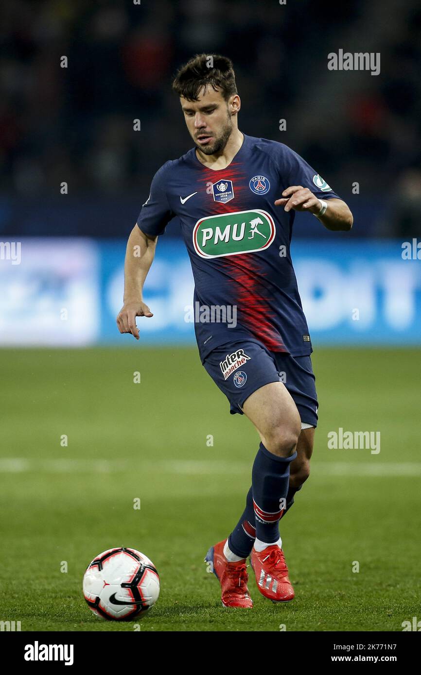 Juan Bernat von Paris Saint-Germain läuft mit dem Ball während des französischen Pokalspiels zwischen Paris Saint Germain (PSG) und Dijon (DFCO) im Parc des Princes in Paris, Frankreich. 26.02.2019 Stockfoto