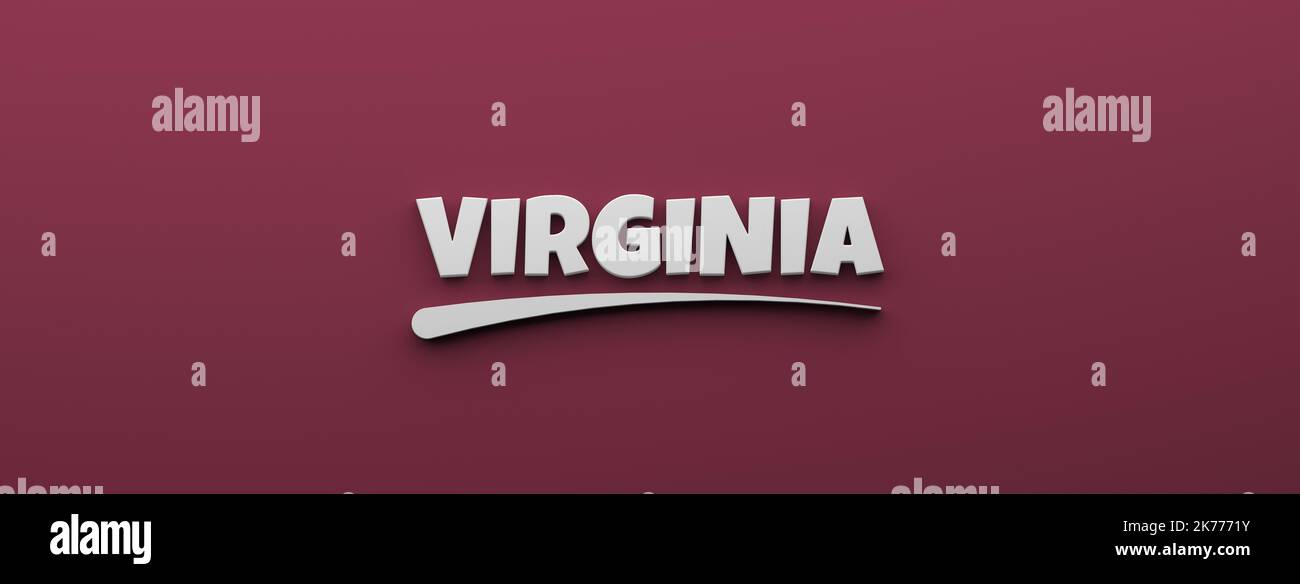 Virginia Schrift im Display Typografie Stil. Textbeschriftung für Tourismus oder staatliche Veranstaltungen. Eine Farbphrase 3D Rendering-Abbildung Stockfoto