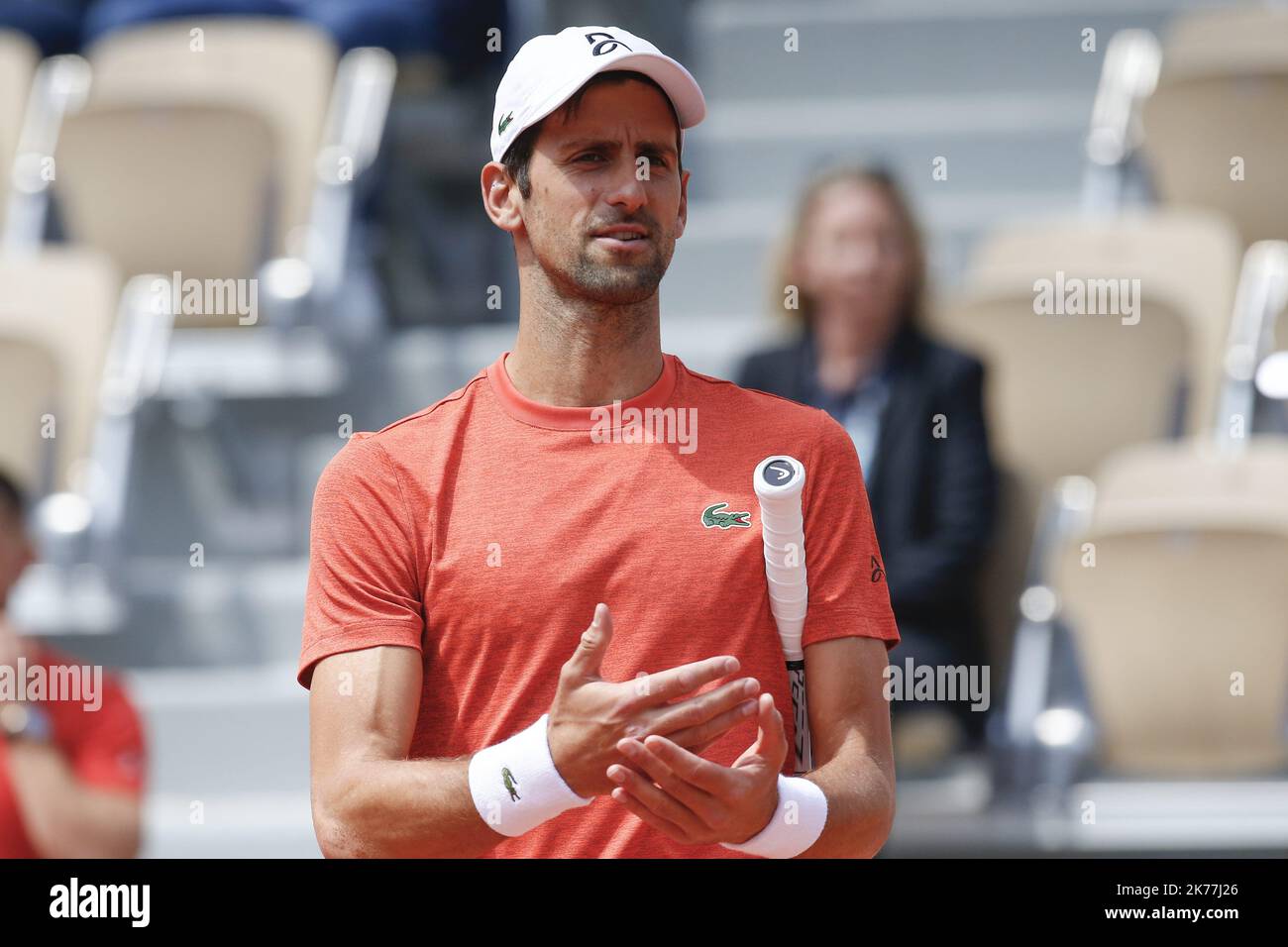 Novak Djokovic aus Serbien während einer Trainingseinheit vor dem French Open 2019 in Roland Garros. Paris, Frankreich 24.05.2019 Stockfoto