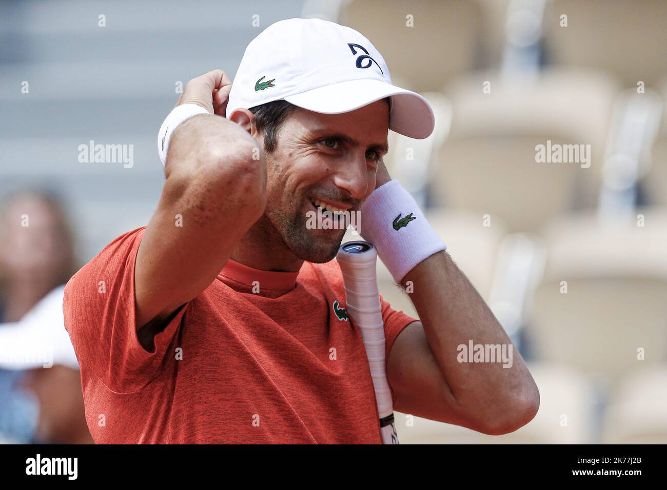 Novak Djokovic aus Serbien während einer Trainingseinheit vor dem French Open 2019 in Roland Garros. Paris, Frankreich 24.05.2019 Stockfoto