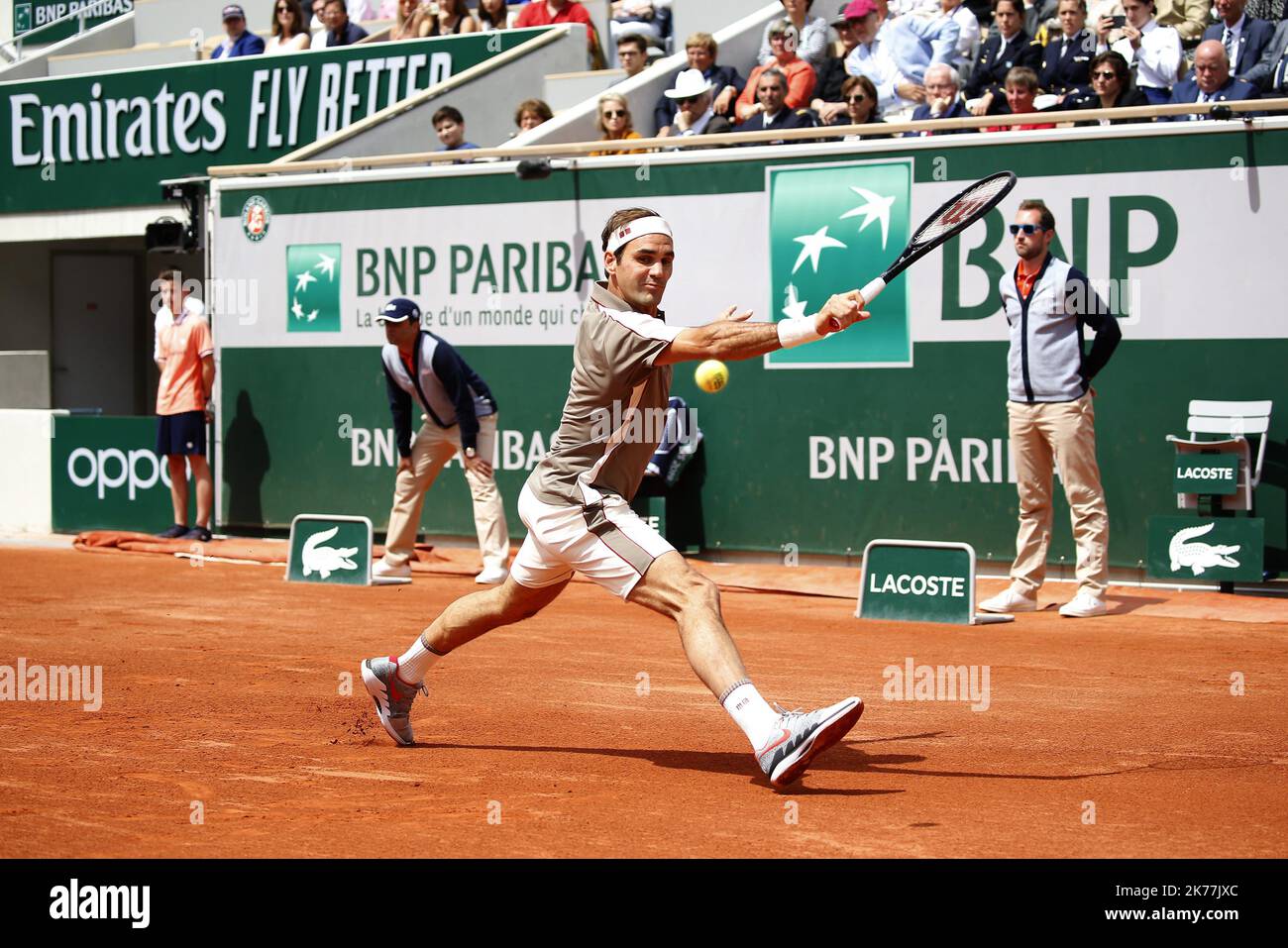 Roland Garros 2019, Internationaux de France de Tennis. Paris le 26 Mai 2019. Lorenzo SONEGO (ITA) vs Roger FERDER (SUI) Stockfoto