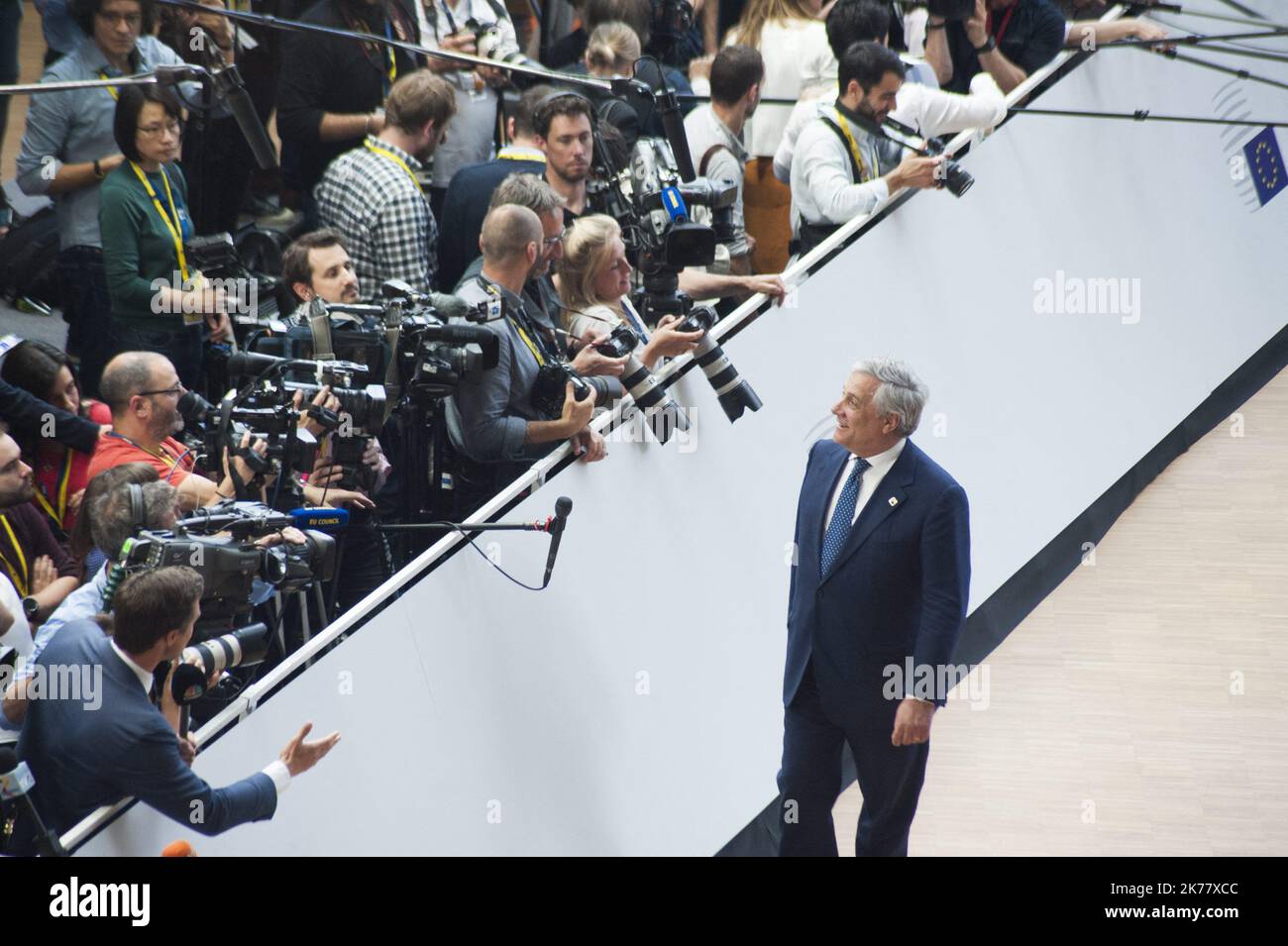 ©Nicolas Landemard / Le Pictorium/MAXPPP - Nicolas Landemard / Le Pictorium - 20/06/2019 - Belgique / Bruxelles / Bruxelles - ARRIVEE de Antonio Tajani President du parlement europeen le 20 juin 2019 / 20/06/2019 - Belgien / Brüssel / Brüssel - Ankunft des Präsidenten des Europäischen Parlaments Antonio Tajani am 20. Juni 2019 Stockfoto