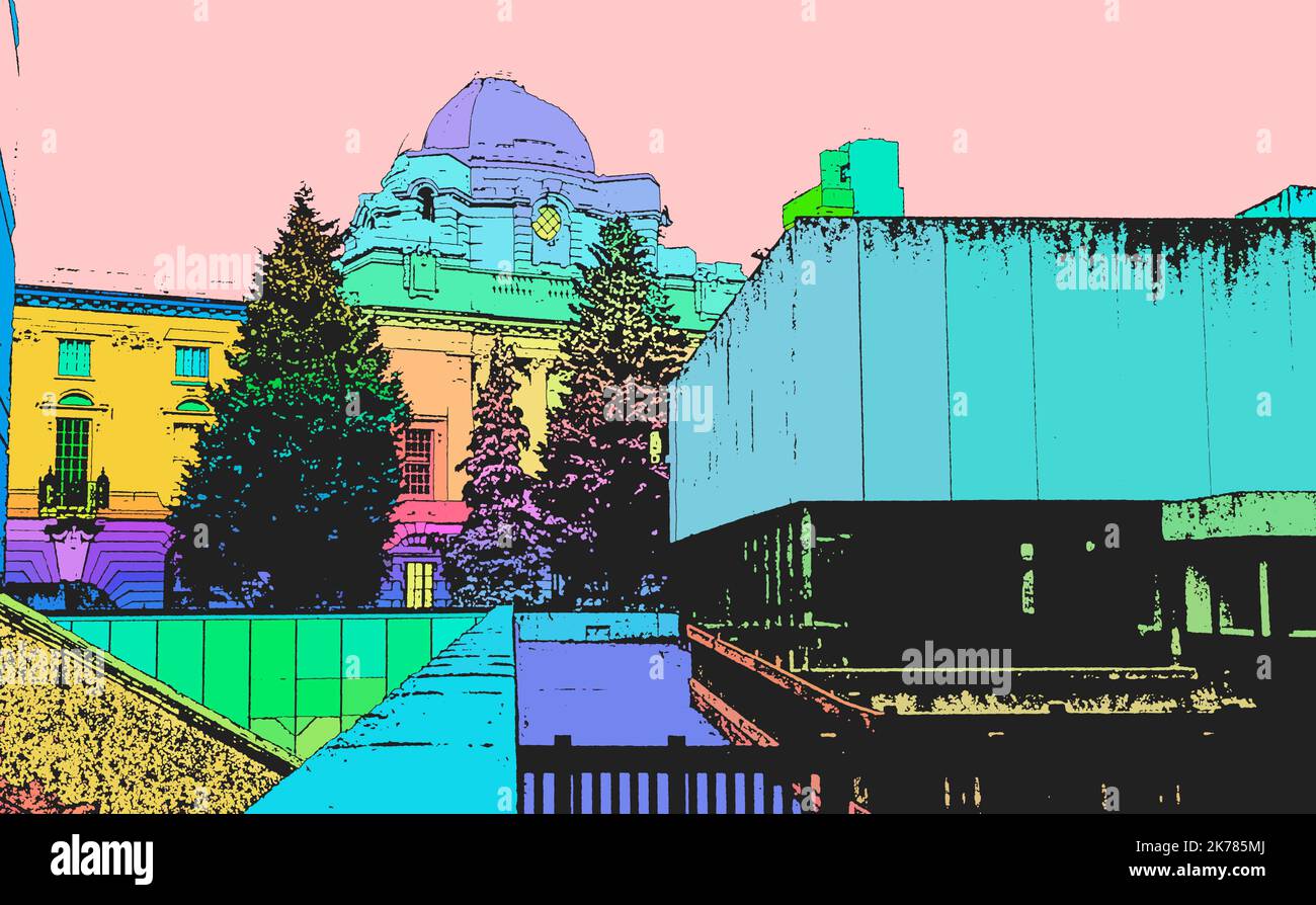 Birmingham City Centre in hellen, lebendigen Farben, eine Reihe von digitalen Kunstwerken inspiriert von der farbenfrohen und vielfältigen Gemeinde Birmingham Stockfoto