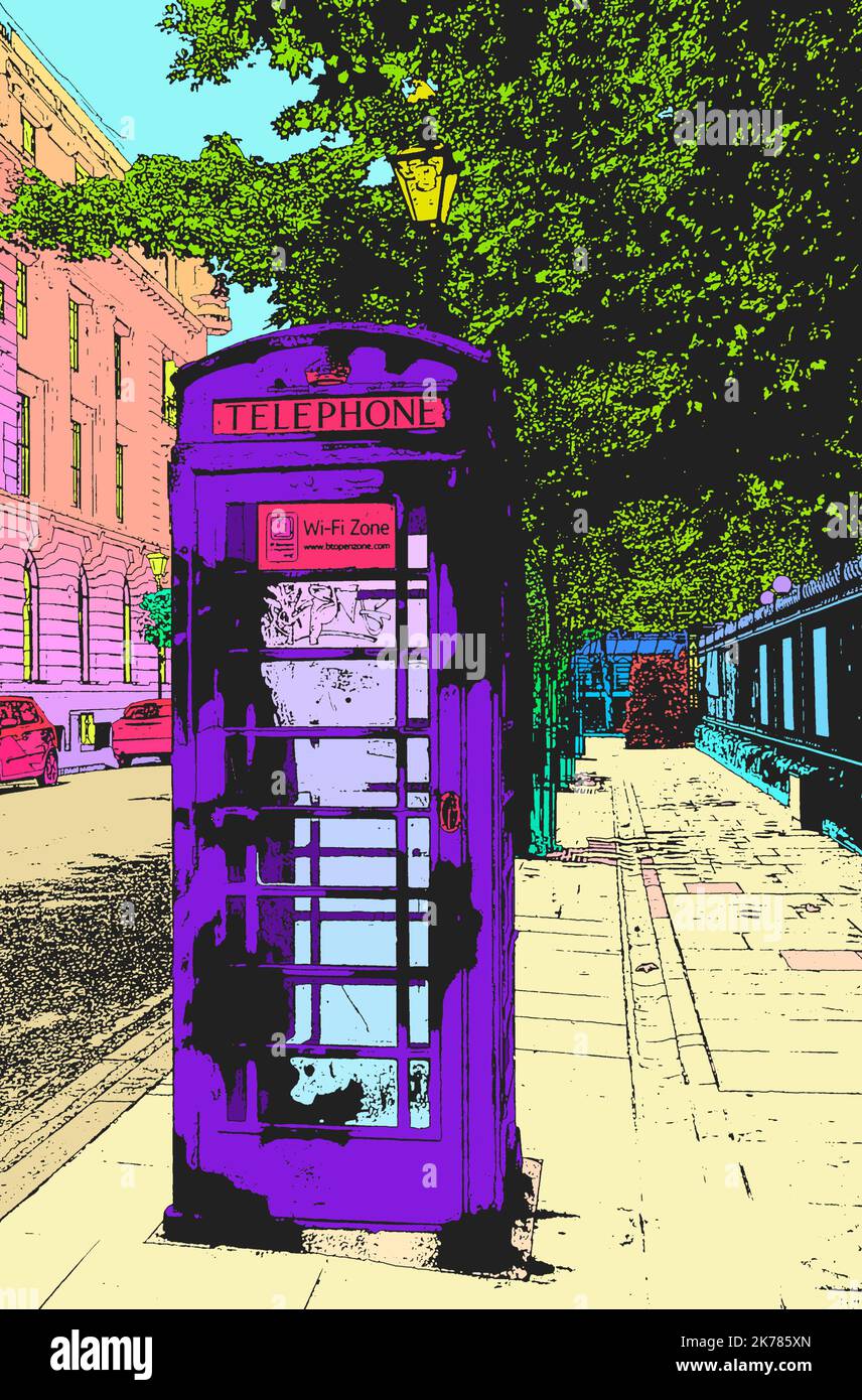 Birmingham City Centre in hellen, lebendigen Farben, eine Reihe von digitalen Kunstwerken inspiriert von der farbenfrohen und vielfältigen Gemeinde Birmingham Stockfoto