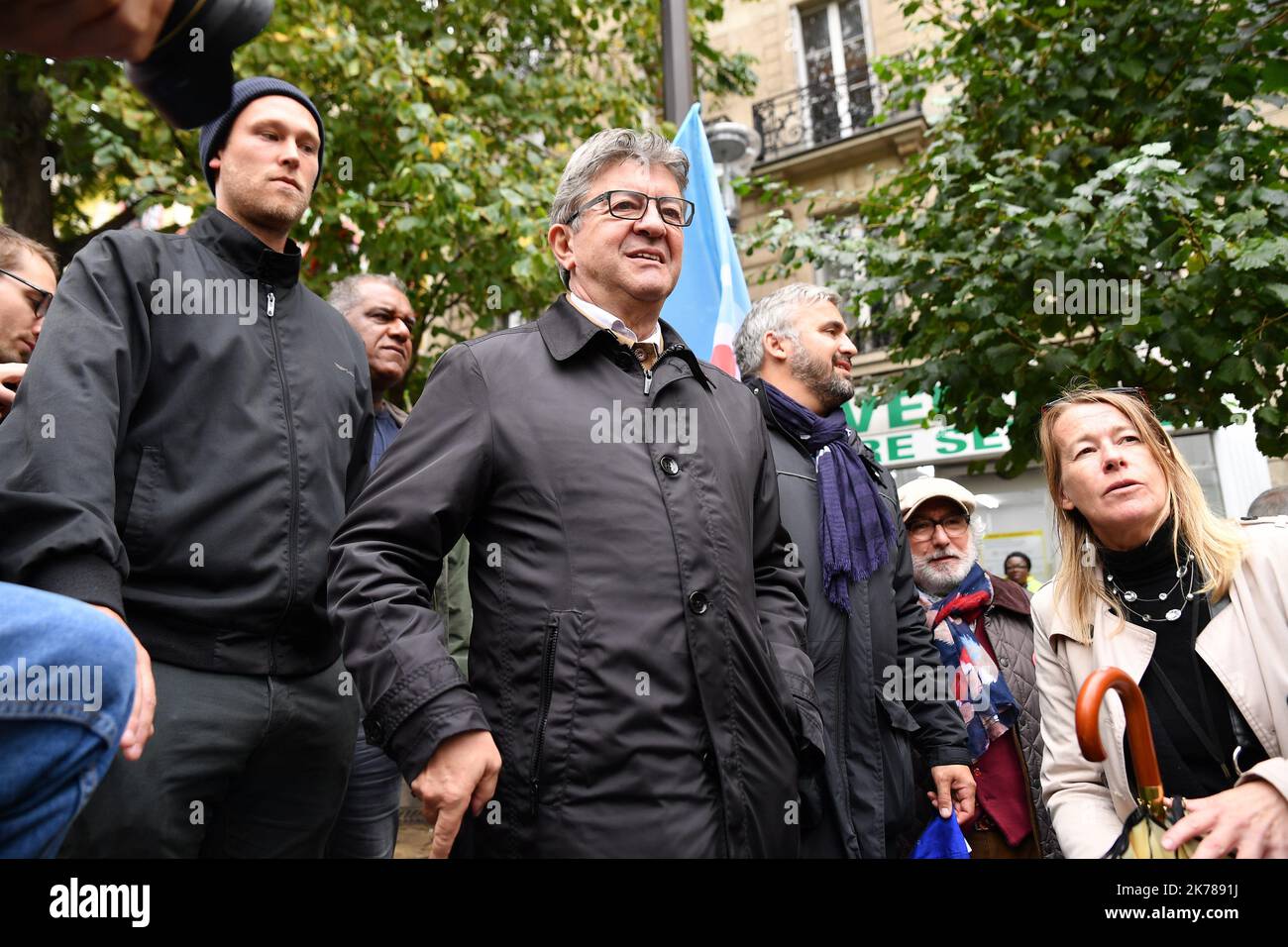 Jean-Luc Melenchon aus Frankreich Insoumise. Einheitlicher Protest in Paris gegen die Rentenreform, Dienstag, 24. September 2019. Stockfoto