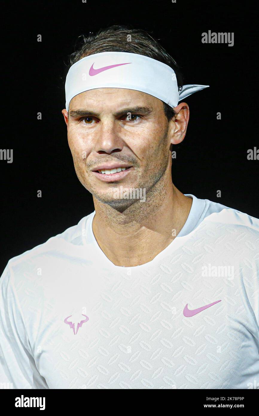 Rafael Nadal aus Spanien reagiert beim Rolex Paris Masters Tennisturnier im zweiten Durchgang gegen den Franzosen Adrian Mannarino? In Paris, Frankreich.30.10.2019 Stockfoto