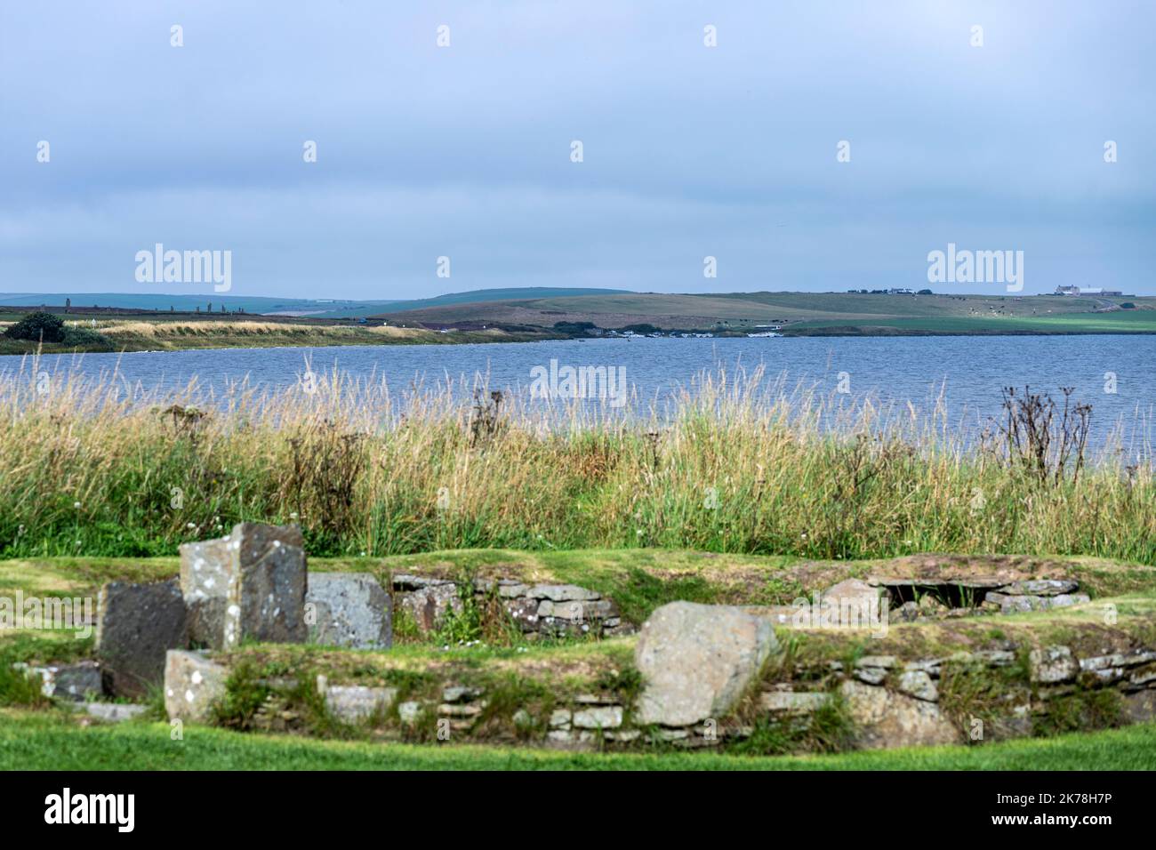 Neolithische Barnhouse-Siedlung, Loch of Harray, Orkney Mainland, Schottland, Großbritannien Stockfoto