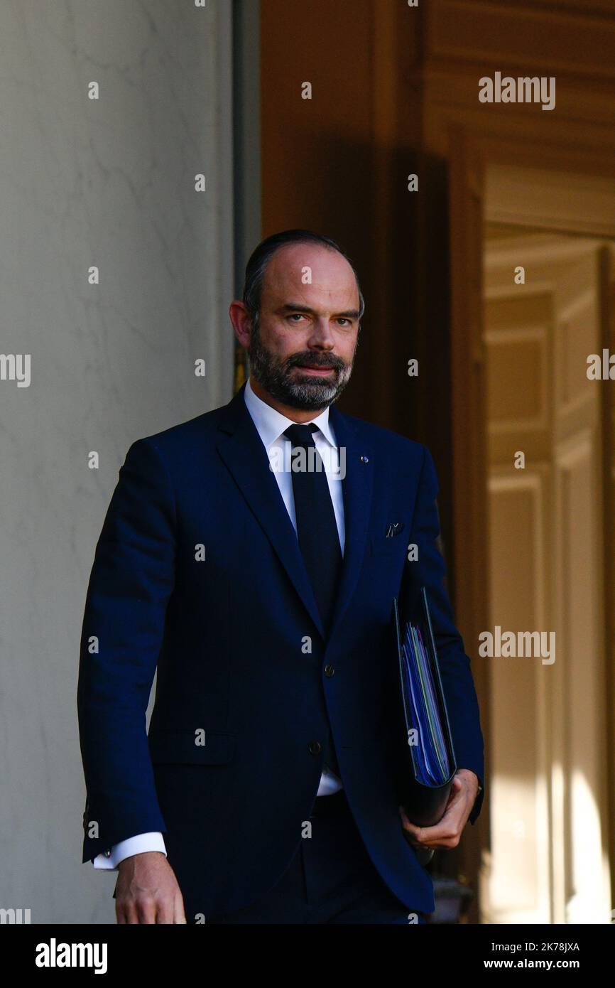 Edouard Philippe, Le Premier Ministre en sortie du Conseil des Ministres du 20 November 2019 / 2019 - Frankreich / Ile-de-France (Region) / Paris - Edouard Philippe, der Premierminister, verlässt den Ministerrat am 20. November 2019 Stockfoto