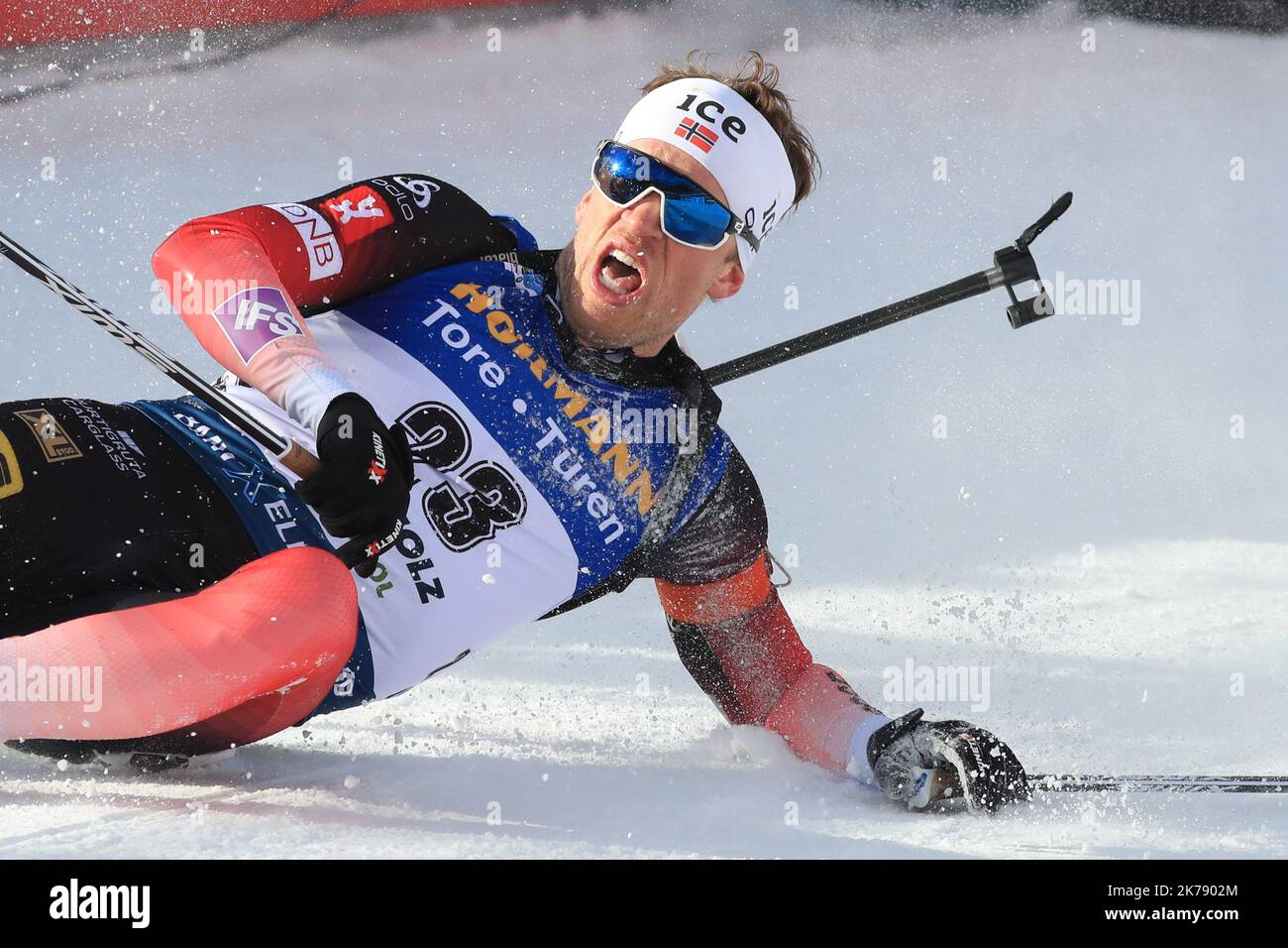 Männer 10 km Sprint: Tarjei Boe (NOR) in Aktion. Stockfoto