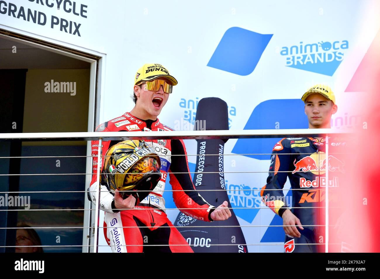 Phillip Island Circuit, Melbourne, Australien. 16. Oktober 2022. Izan Guevara gewinnt die Moto-3-Weltmeisterschaft nach einem Vierkampf um den Titel. Stockfoto