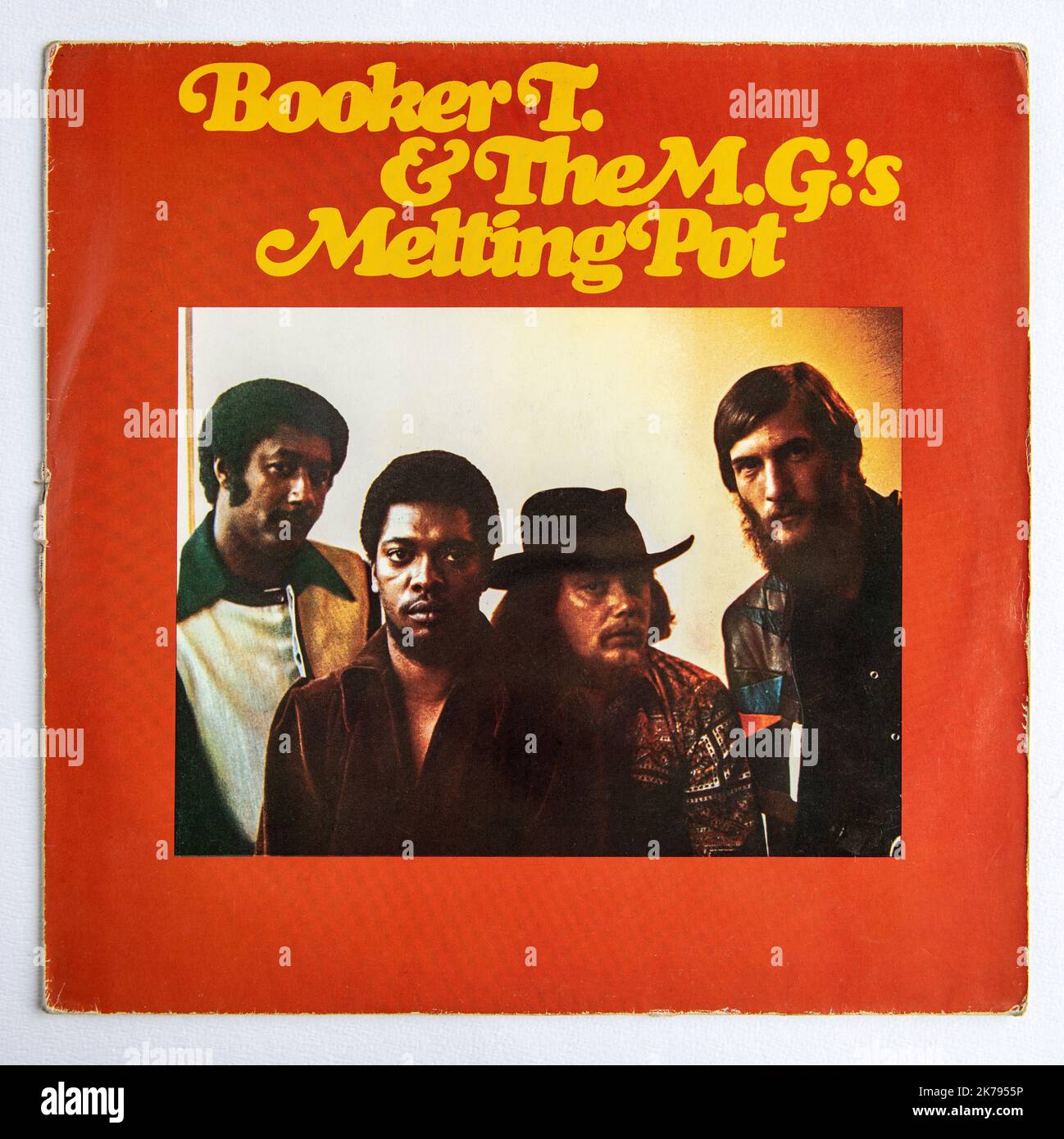 LP-Cover von Melting Pot, einem Studioalbum von Booker T und den mgs aus dem Jahr 1971. Stockfoto