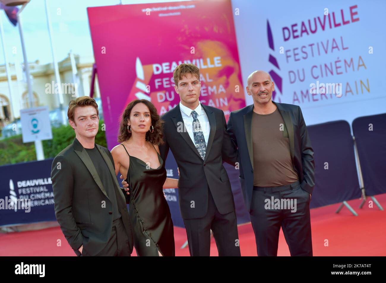 ©FRANCK CASTEL/MAXPPP - 46. Deauville American Film Festival. Yoann Zimmer, Fardi Larbi, Felix Kysyl, Amelle Chahbi, Lucas Belvaux Stockfoto