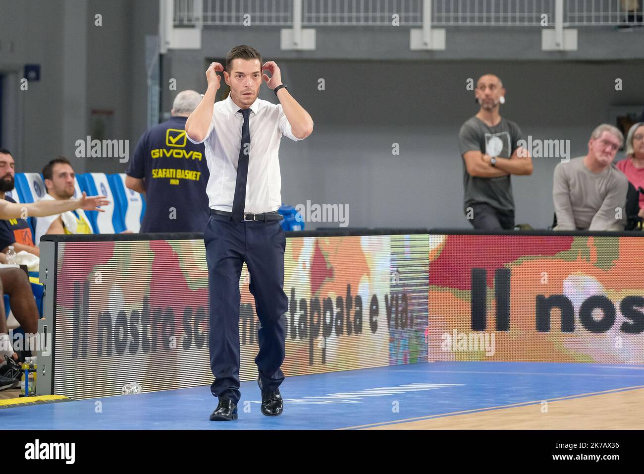 Brixia, Italien. 16.. Oktober 2022. Italienische Basketball-Meisterschaft A1, Spiel zwischen Germani Basket Brescia und GIVOVA Scafati. Stockfoto