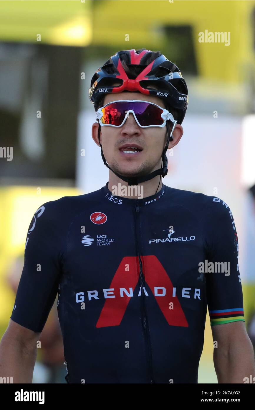 ©Pierre Teyssot/MAXPPP ; TOUR DE FRANCE 2020- UCI Cycling World Tour under Virus Outbreak. Etappe 18. von Meribel nach La Roche-Sur-Foron am 17.. September 2020, La Roche-Sur-Foron, Frankreich. Michal Kwiatkowski Polen Ineos Grenadiers © Pierre Teyssot / Maxppp Stockfoto