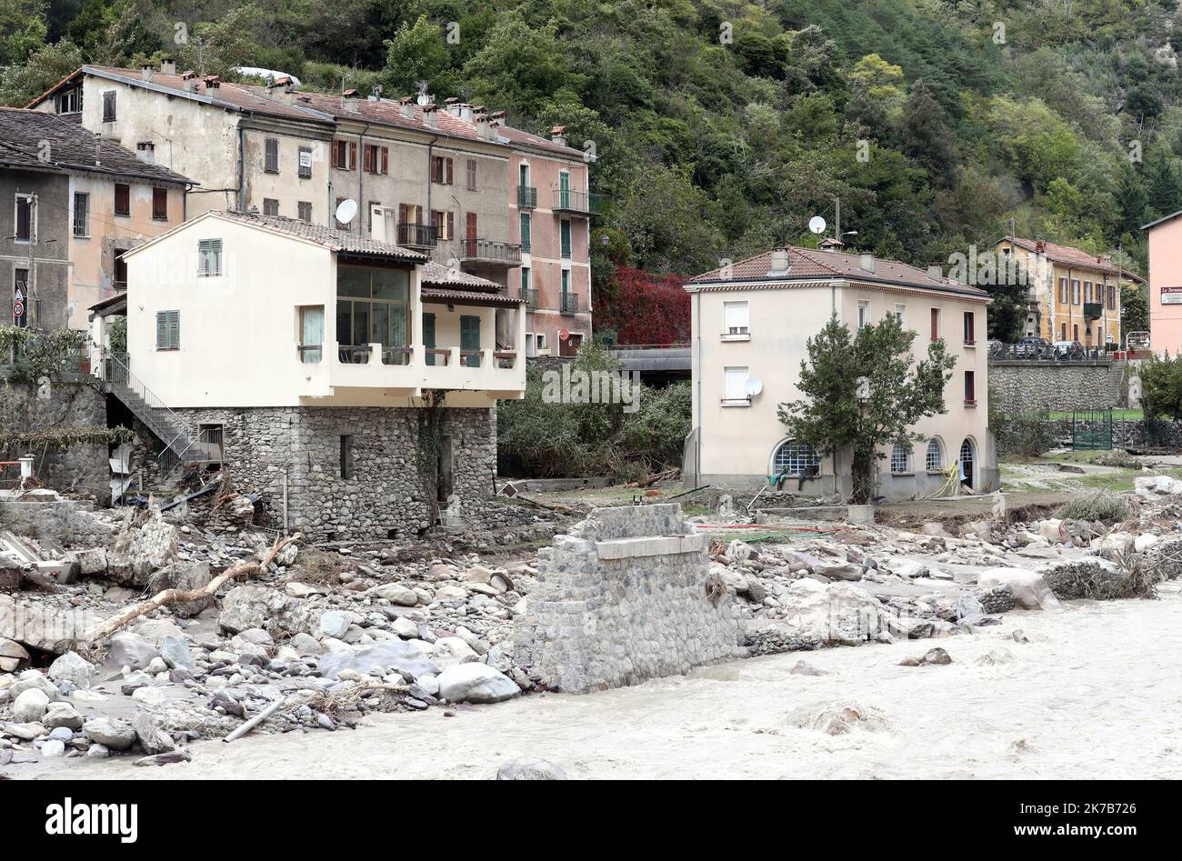 ©PHOTOPQR/NICE MATIN/Jean François Ottonello ; Vallée de la Roya ; 04/10/2020 ; OTTONELLO JEAN-FRANCOIS - dimanche 4 octobre 2020, vallée de la Roya - Fontan - STORM ALEX ROYA AFTERMATH OCT 4 2020 Stockfoto