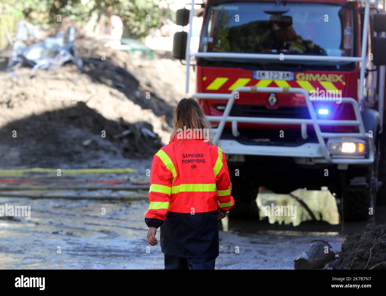 ©PHOTOPQR/NICE MATIN/Jean François Ottonello ; Vallée de la Roya ; 05/10/2020 ; OTTONELLO JEAN-FRANCOIS - lundi 5 octobre 2020, vallée de la Roya - ici, Breil-sur-Roya - Suite de la Tempête Alex qui a frappé les Alpes-Maritimes le vendredi 5 octobre - October 5, 2020. Nach dem Sturm VON ALEX in den Alpes Maritimes, Frankreich Stockfoto