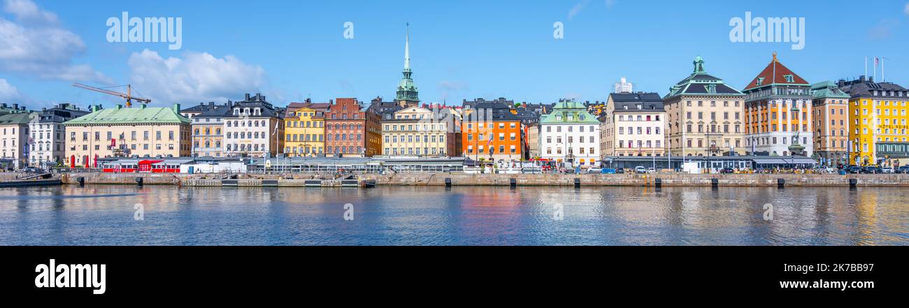 Bunte Häuser der Stockholmer Altstadt Stockfoto