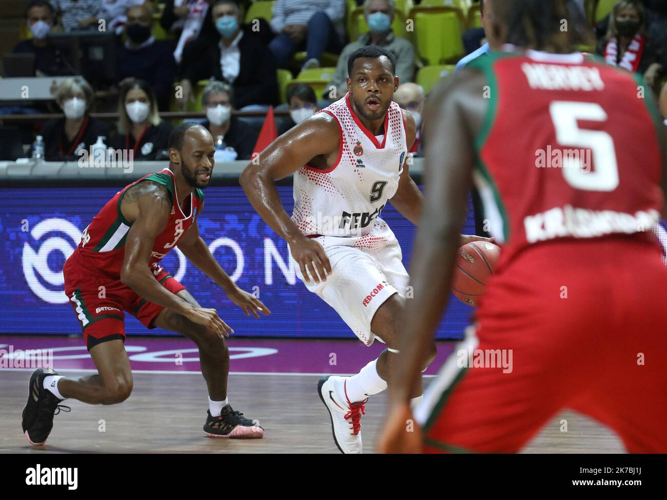 ©PHOTOPQR/NICE MATIN/Cyril Dodergny ; Monaco ; 28/10/2020 ; Monaco le 28/10/2020 - Salle Gaston Medecin - Basketball - Eurocup - 5éme journée - L'AS Monaco reçoit le Lokomotiv Kuban Krasnodar. Stockfoto