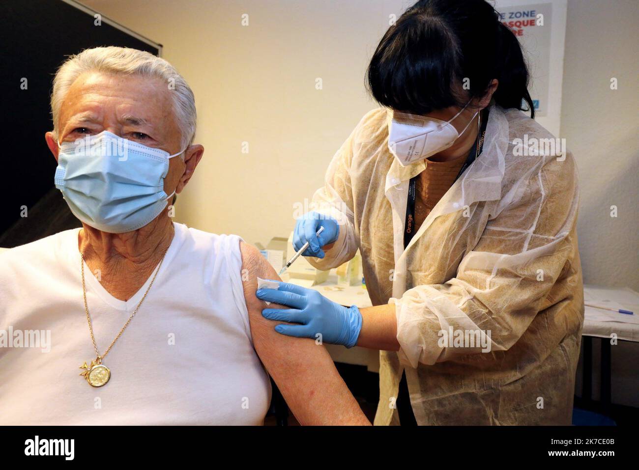 ©PHOTOPQR/NICE MATIN/Patrice Lapoirie ; Cannes ; 13/01/2021 ; Cannes: premières Impfungen des plus de 75 ans au Palais des Festivals erste Impfungen für Menschen über 75 im Palais des Festivals in Cannes am 13. Januar 2021 Stockfoto