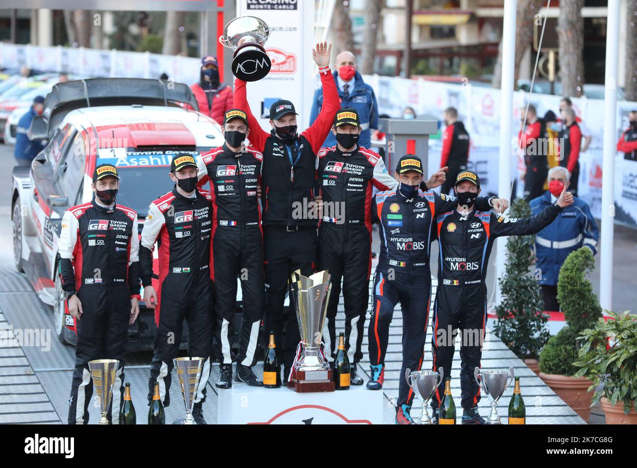 ©PHOTOPQR/LA PROVENCE/ARNOULT Dominique DUCLET Stéphane ; Monaco ; 24/01/2021 ; Rallye de Monté Carlo 2021. Ceremonie de remise des trophées à Monaco. Victoire de Ogier et Ingrassia. Ankunft und Podium für die Monte Carlo WRC 89. Stockfoto