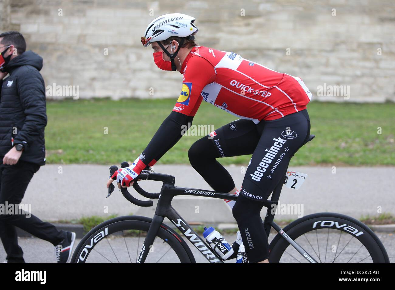 ©Laurent Lairys/MAXPPP - Kasper Asgreen von Deceuninck - Schnellschritt während der Tour de la Provence, Etappe 4, Avignon – Salon de Provence am 14. Februar 2021 in Salon-de-Provence, Frankreich - Foto Laurent Lairys / MAXPPP Stockfoto