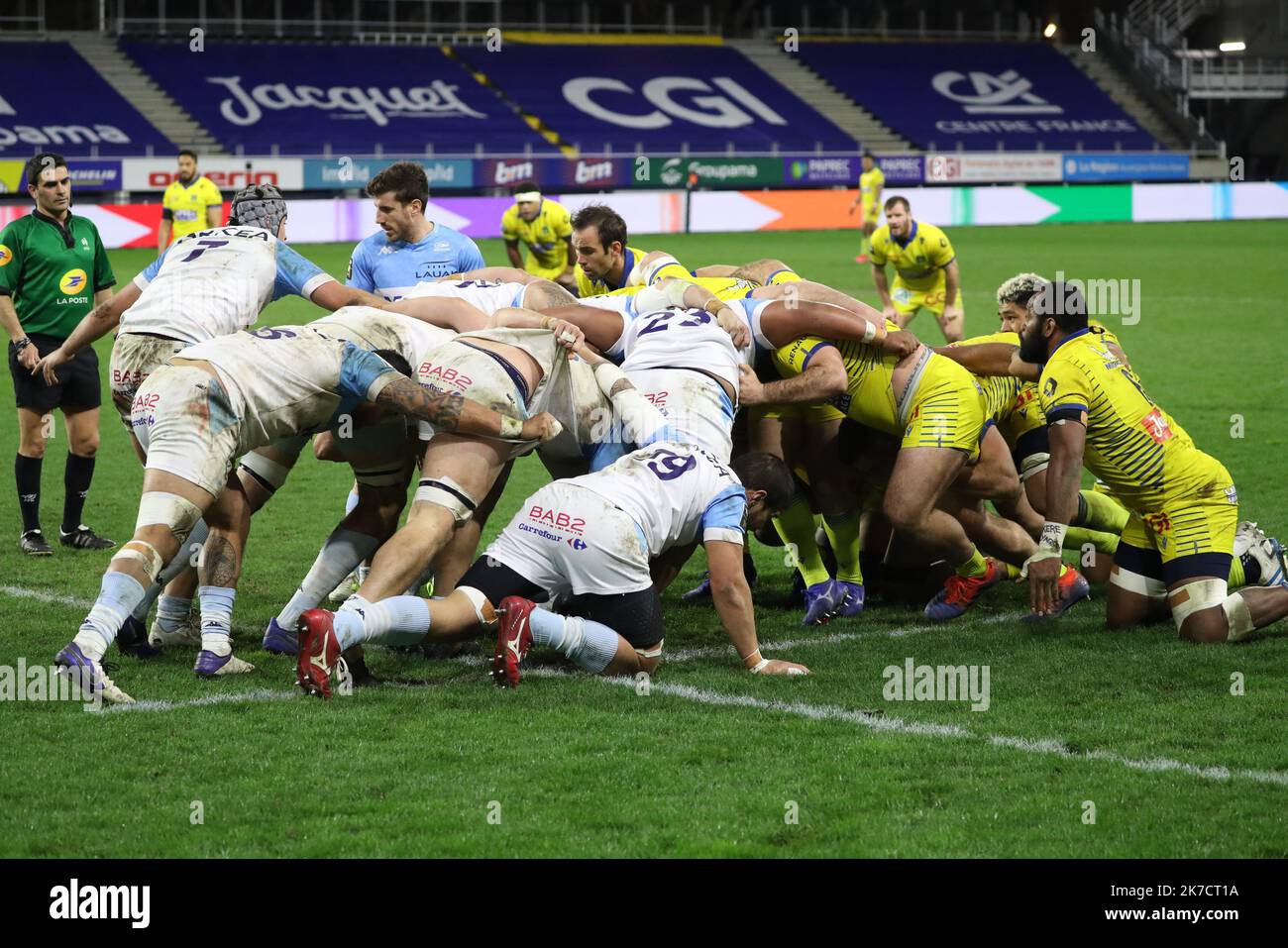 Thierry LARRET/Maxppp. Rugby Top 14 : ASM Clermont Auvergne gegen Aviron Bayonnais Rugby Pro. Stade Marcel Michelin, Clermont-Ferrand (63), le 20 fevrier 2021. Stockfoto