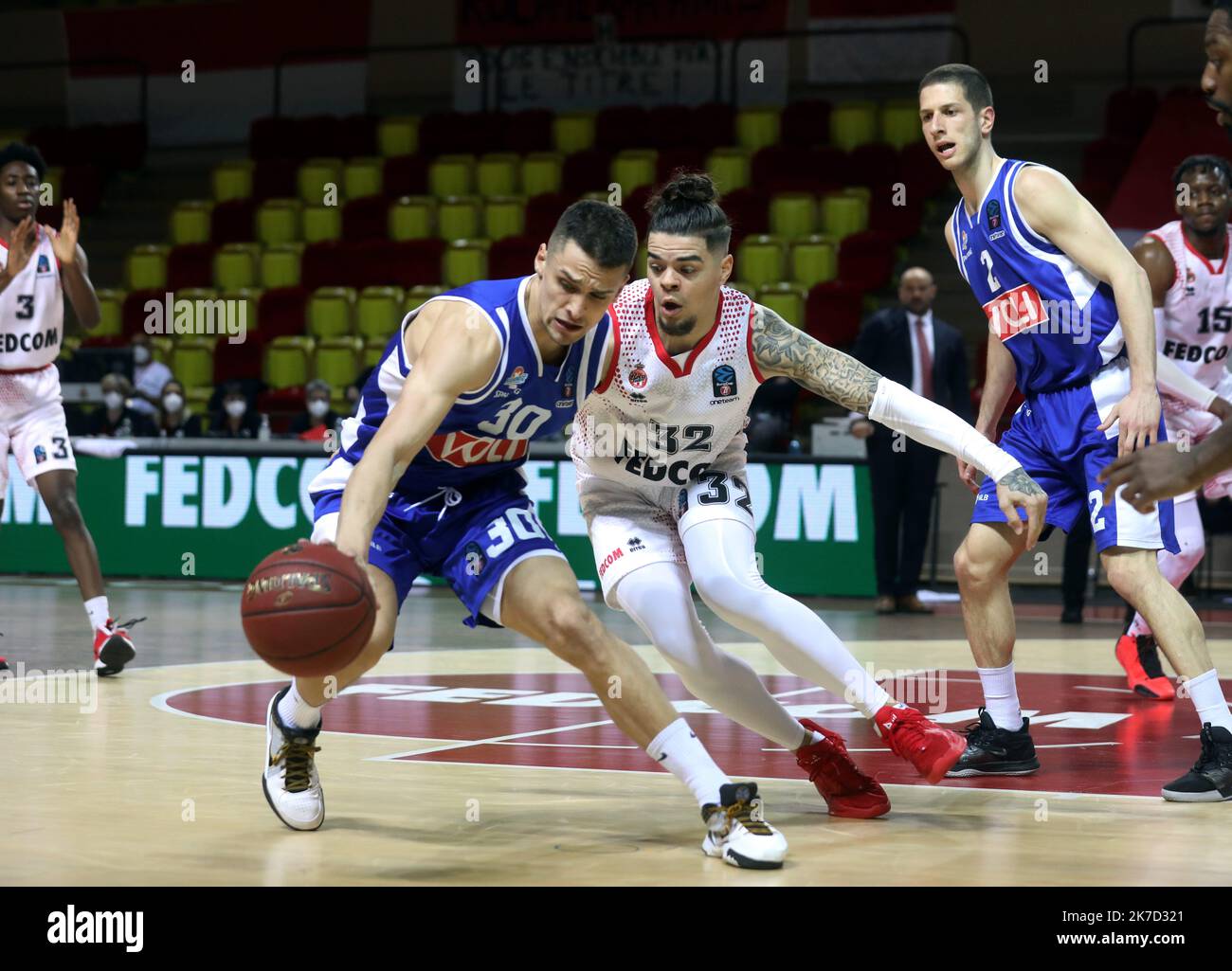 ©PHOTOPQR/NICE MATIN/Jean François Ottonello ; Monaco ; 23/03/2021 ; OTTONELLO JEAN-FRANCOIS - mardi 23 mars 2021 à 18h, Salle Gaston Médecin à Monaco - SPO - Europcup - quart de finale aller AS Monaco / Pogdorica - 32- Rob Gray, arrière-meneur Eurocup des Korbes am 23. 2021. märz Monaco vs Podgorica Stockfoto