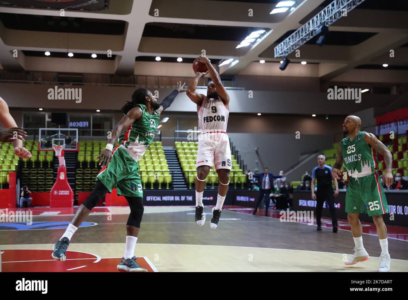 ©PHOTOPQR/NICE MATIN/ SEBASTIEN BOTELLA Finale aller de l'Eurocoupé de basket-Ball, la Roca Team de Monaco bat le Unics Kazan à la salle Gaston Médecin de Monaco (89-87) le mardi 27 avril 2021. FRANKREICH MONACO EUROCUP BASKETBALL MONACO GEGEN UNICS Stockfoto