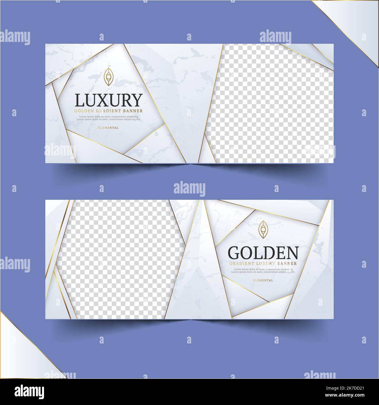 Gradient goldene Luxus-Banner mit Foto-Vektor-Design Illustration gesetzt Stock Vektor