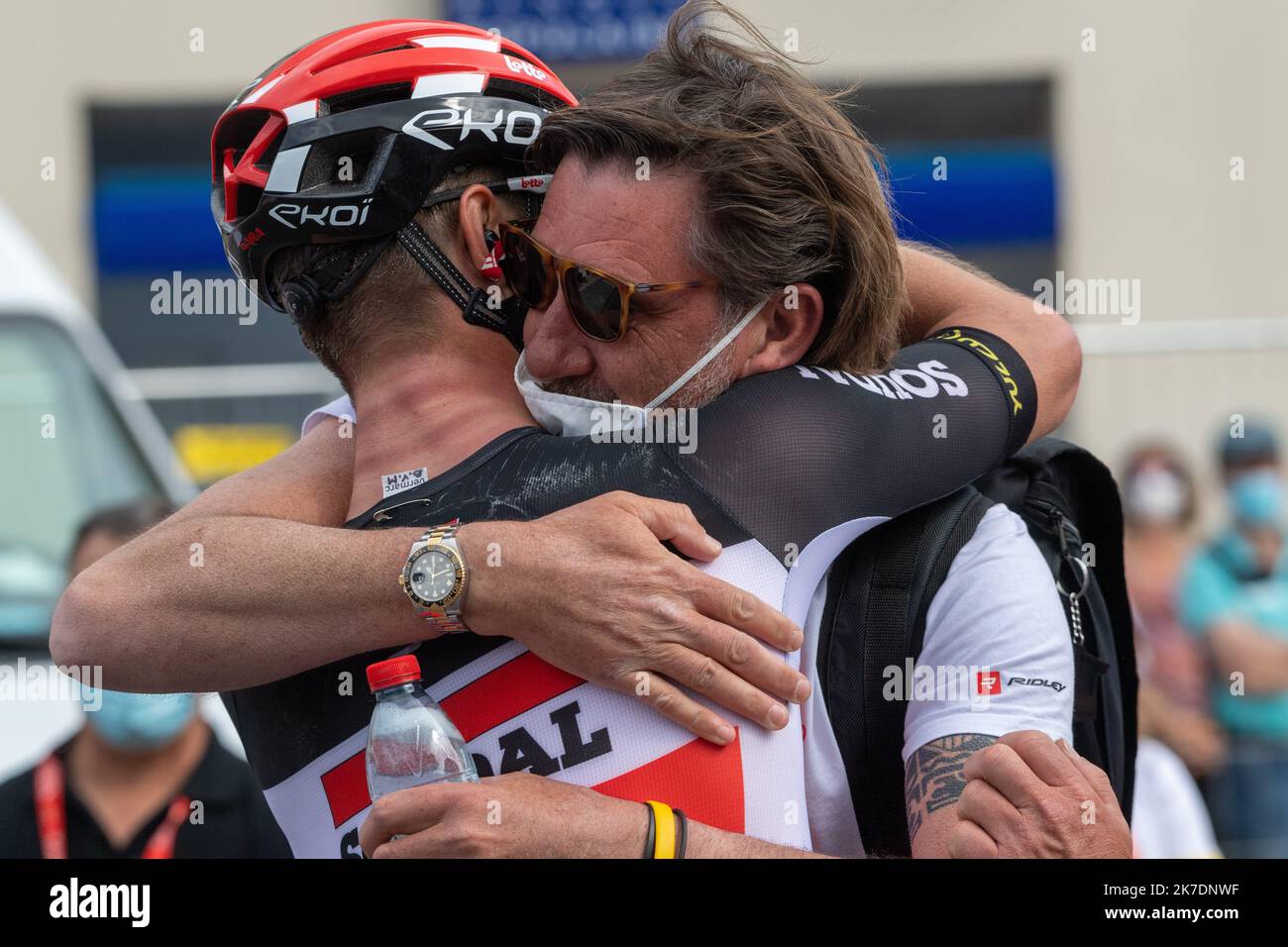 ©PHOTOPQR/LA MONTAGNE/Thierry LINDAUER ; ; 30/05/2021 ; cyclisme criterium du dauphine, VAN MOER BRENT, issoire du 30 Mai 2021, Foto thierry Lindauer der erste Schritt der 73. Ausgabe des Criterium du Dauphine Radrennen , 182km zwischen Issoire und Issoire am Mai 30 , 2021 . Stockfoto