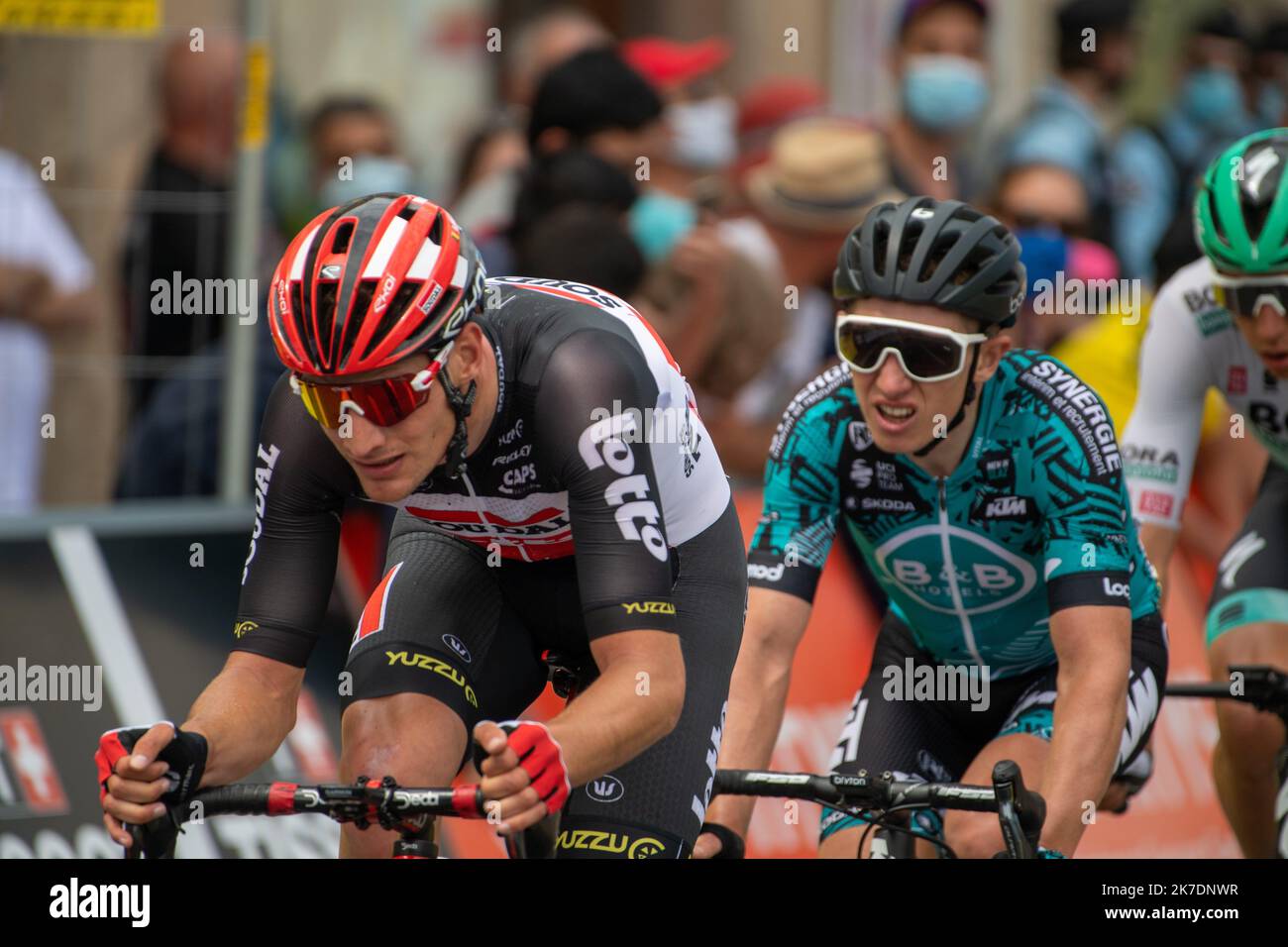 ©PHOTOPQR/LA MONTAGNE/Thierry LINDAUER ; ; 30/05/2021 ; cyclisme criterium du dauphine, VAN MOER BRENT, issoire du 30 Mai 2021, Foto thierry Lindauer der erste Schritt der 73. Ausgabe des Criterium du Dauphine Radrennen , 182km zwischen Issoire und Issoire am Mai 30 , 2021 . Stockfoto