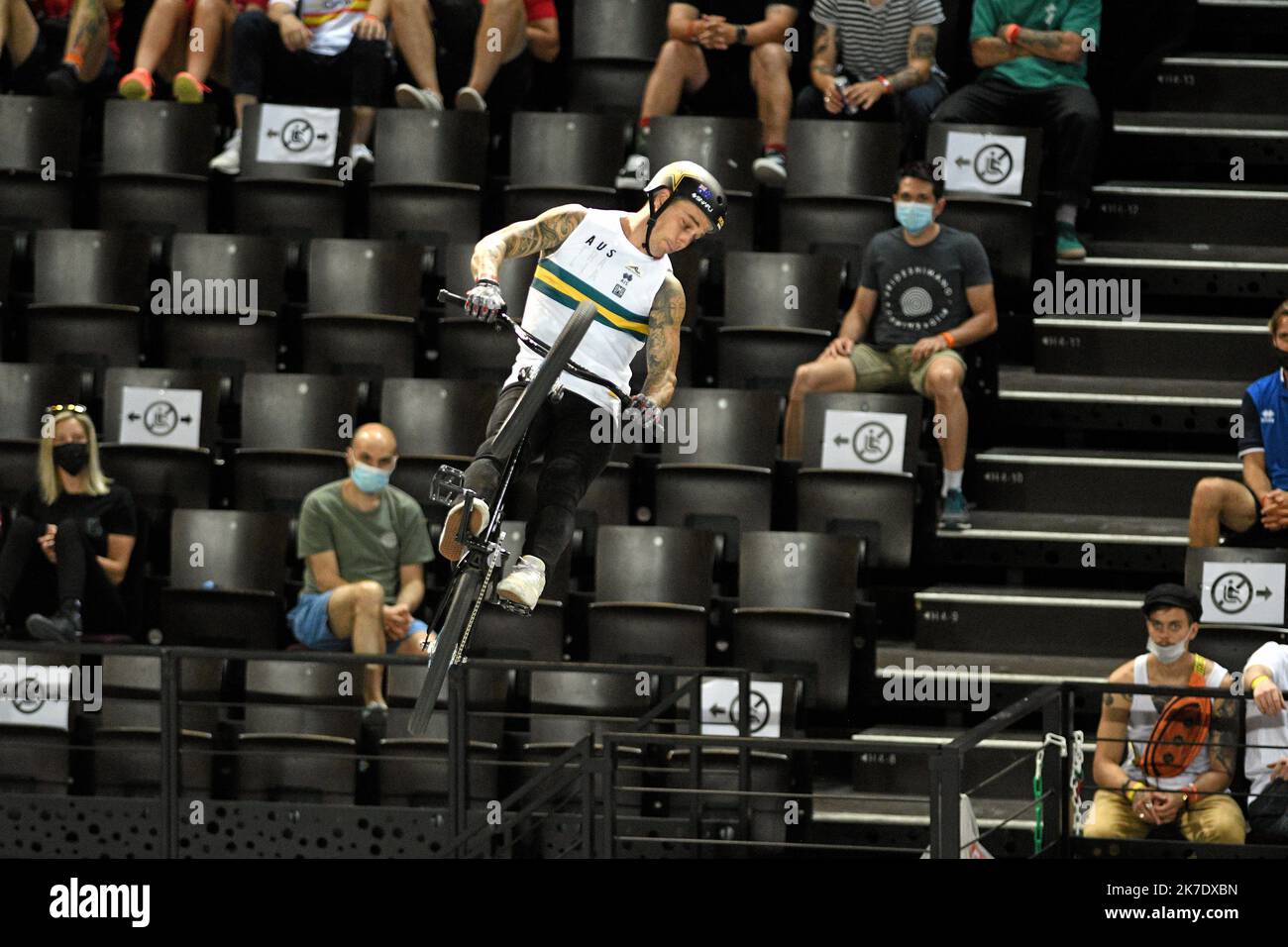 ©PHOTOPQR/LE MIDI LIBRE/JEAN MICHEL MART ; MONTPELLIER ; 07/06/2021 ; ARENA DE MONTPELLIER / CHAMPIONNAT DU MONDE UCI DE BMX PARK / FISE L'AUSTRALIEN LOGAN MARTIN A REMPORTE LE TITER DE CHAMPION DU MONDE - MONTPELLIER, FRANKREICH, JUNI 7TH 2021 FISE EUROPEAN SERIES ET FISE WORLD SERIES. Stockfoto