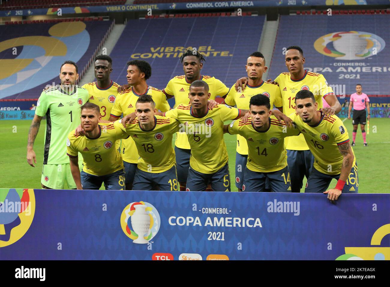 ©Laurent Lairys/MAXPPP - Team Colombia während des Copa America 2021, des Halbfinalspiels zwischen Argentinien und Kolumbien am 6. Juli 2021 im Estádio Nacional Mané Garrincha in Brasilia, Brasilien Fotos Laurent Lairys /MAXPPP Stockfoto